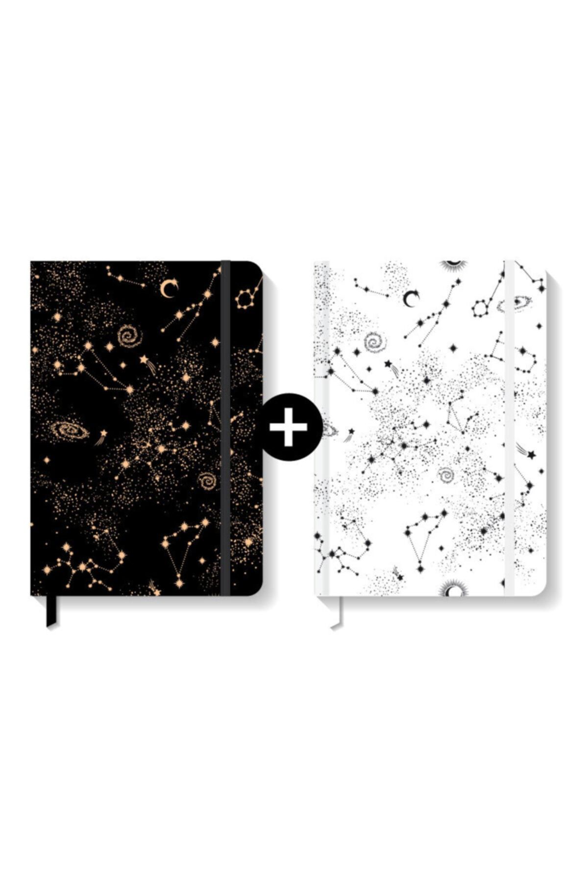 AKILLICA Notebook Lastikli Sert Kapak Çizgili Defter Seti 13x21 Cm Hardcover Notebook Black+white