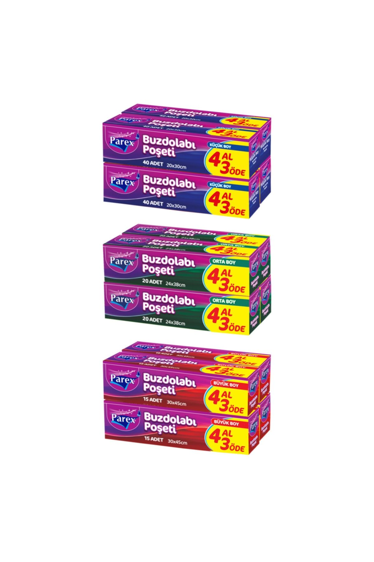 Parex Buzdolabı Poşeti Küçük-orta Büyük 4 Al 3 Öde 3lü Set
