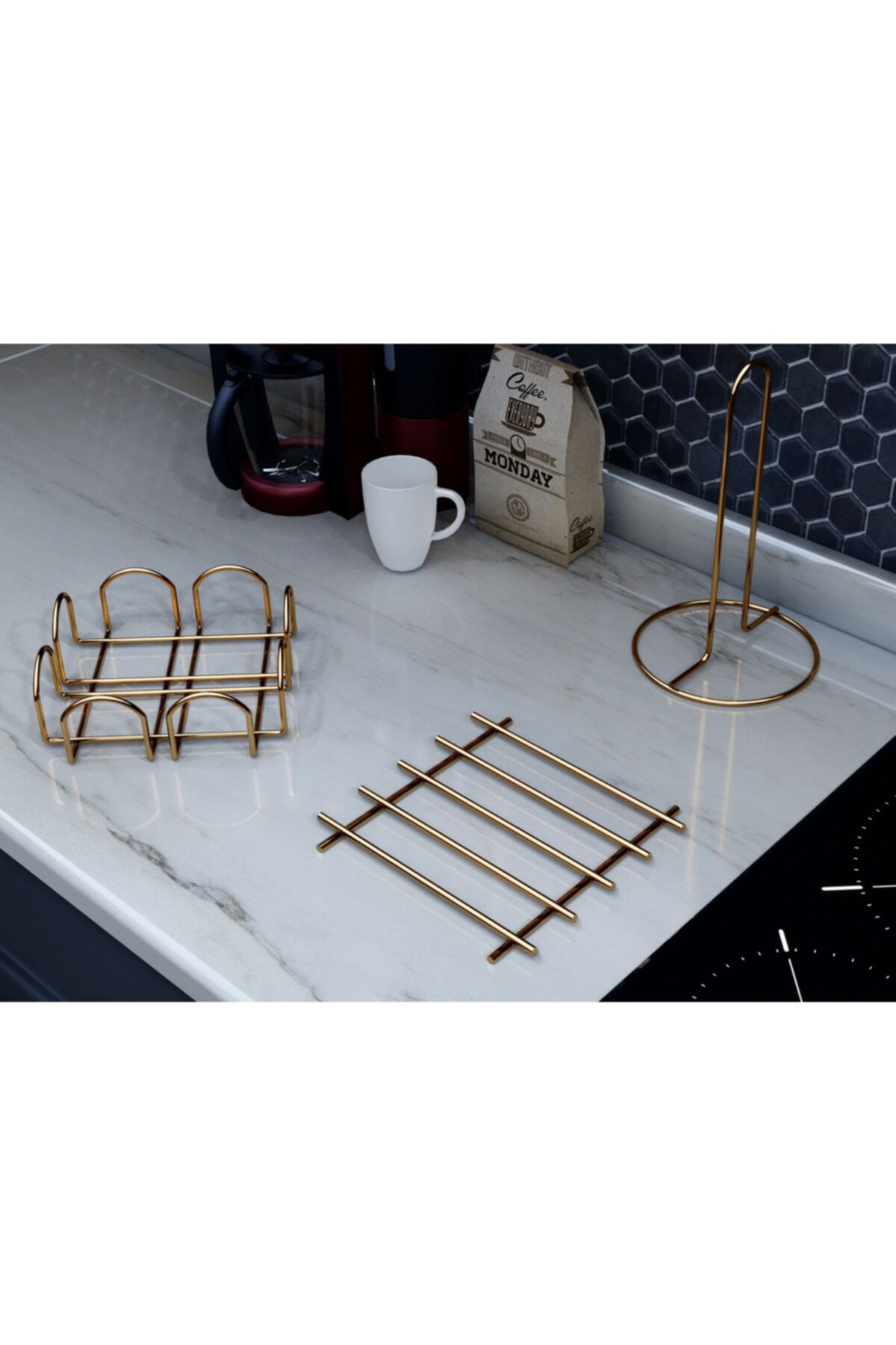 morpanda 3lü Set Yanmaz Paslanmaz Altlık Koruma Sehpası Nihale , Metal Havluluk, Peçetelik