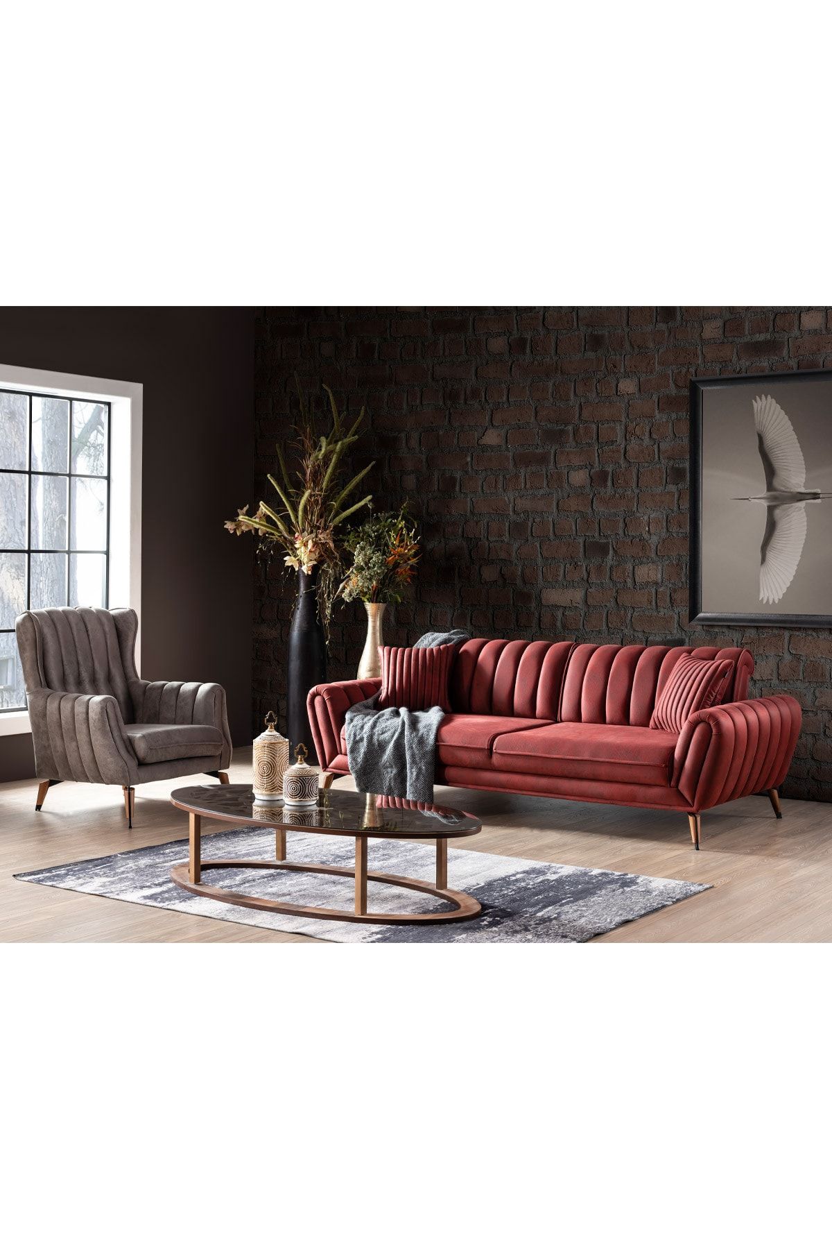 Weltew Home Gusto Koltuk Takımı 3+1 (bordo-gri)