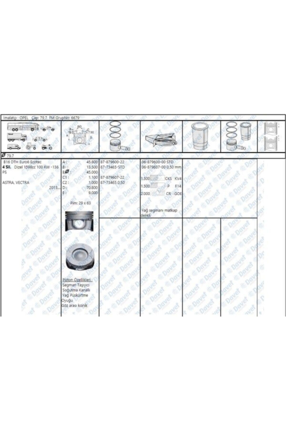 GOETZE Motor Pıston+segman (std) Insıgnıa A Astra J Astra K Mokka Merıva B Zafıra C B16dth