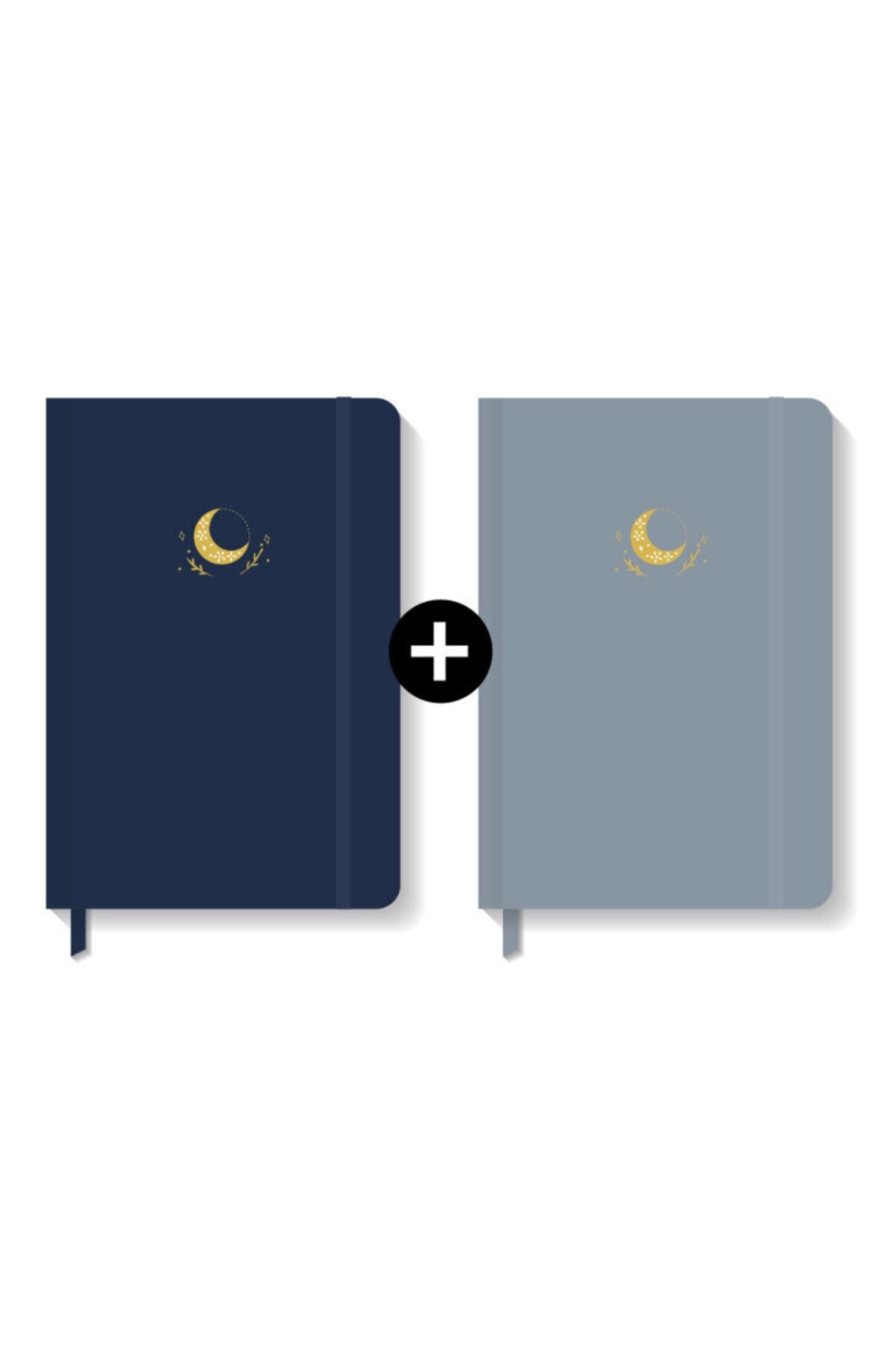 AKILLICA Notebook Lastikli Sert Kapak Noktalı Defter Seti 13x21 Cm Hardcover Notebook Navy Blue+ Grey