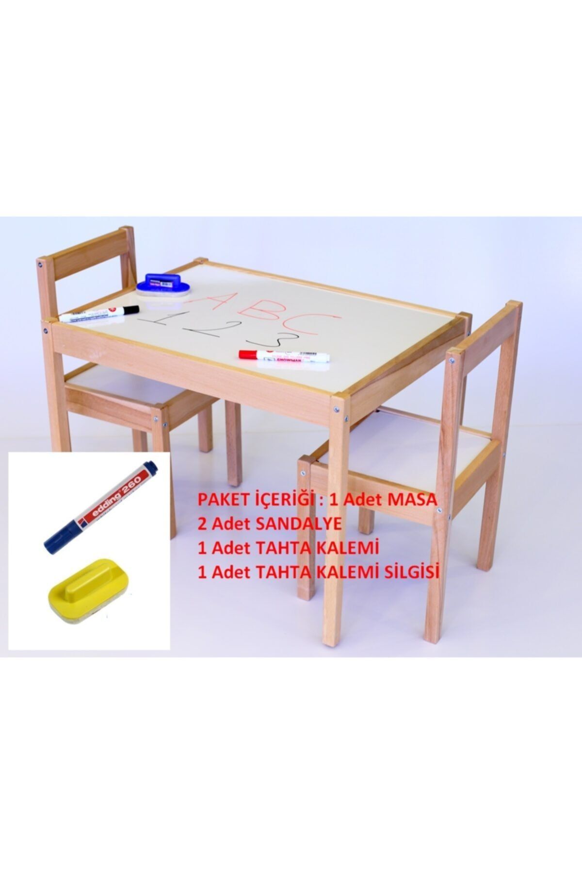 BEÇA HOME Çocuk Yaz Sil Yüzeyli Masa Sandalye Takımı