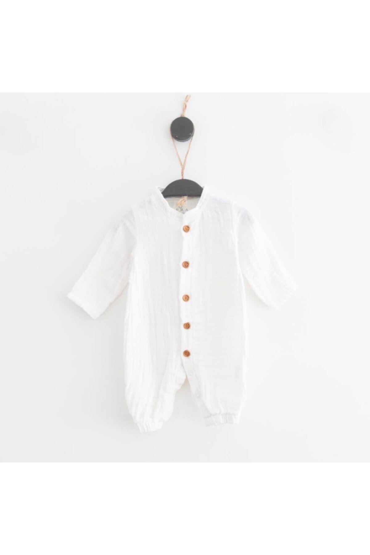 CFR Kids Unisex Bebek Dokuma Organik Pamuk Müslin Tulum Ekru (KIRIK BEYAZ)