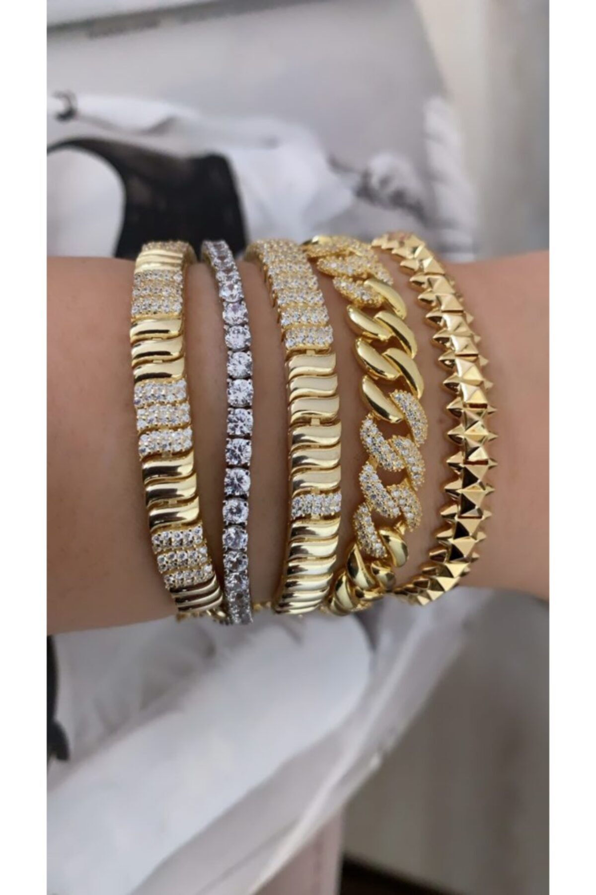 Bysevisilver Taşlı Kalın Zincir Bilezik (gold Kaplama)
