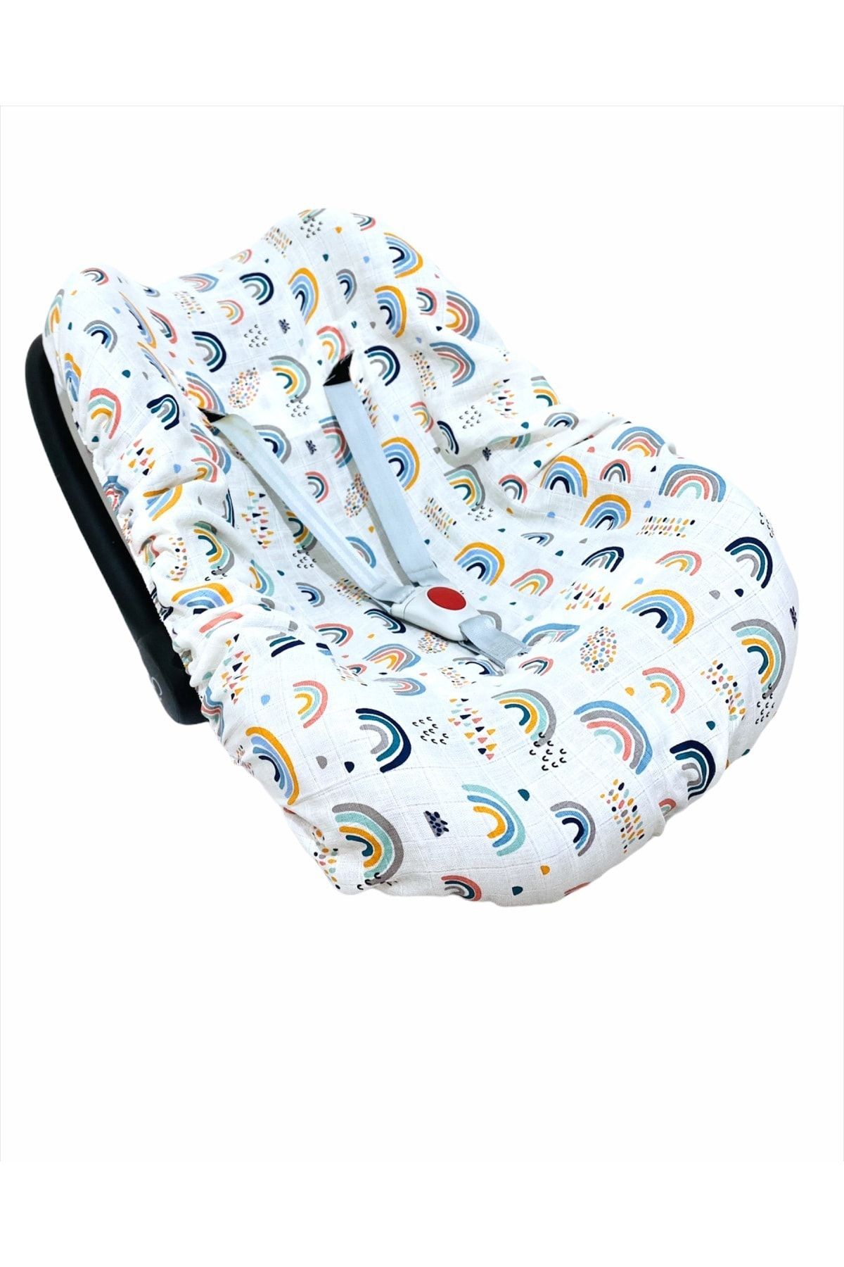 Yummyofbaby %100 Pamuk Müslin Mavi Ve Gökkuşağı Desenli Puset Çarşafı