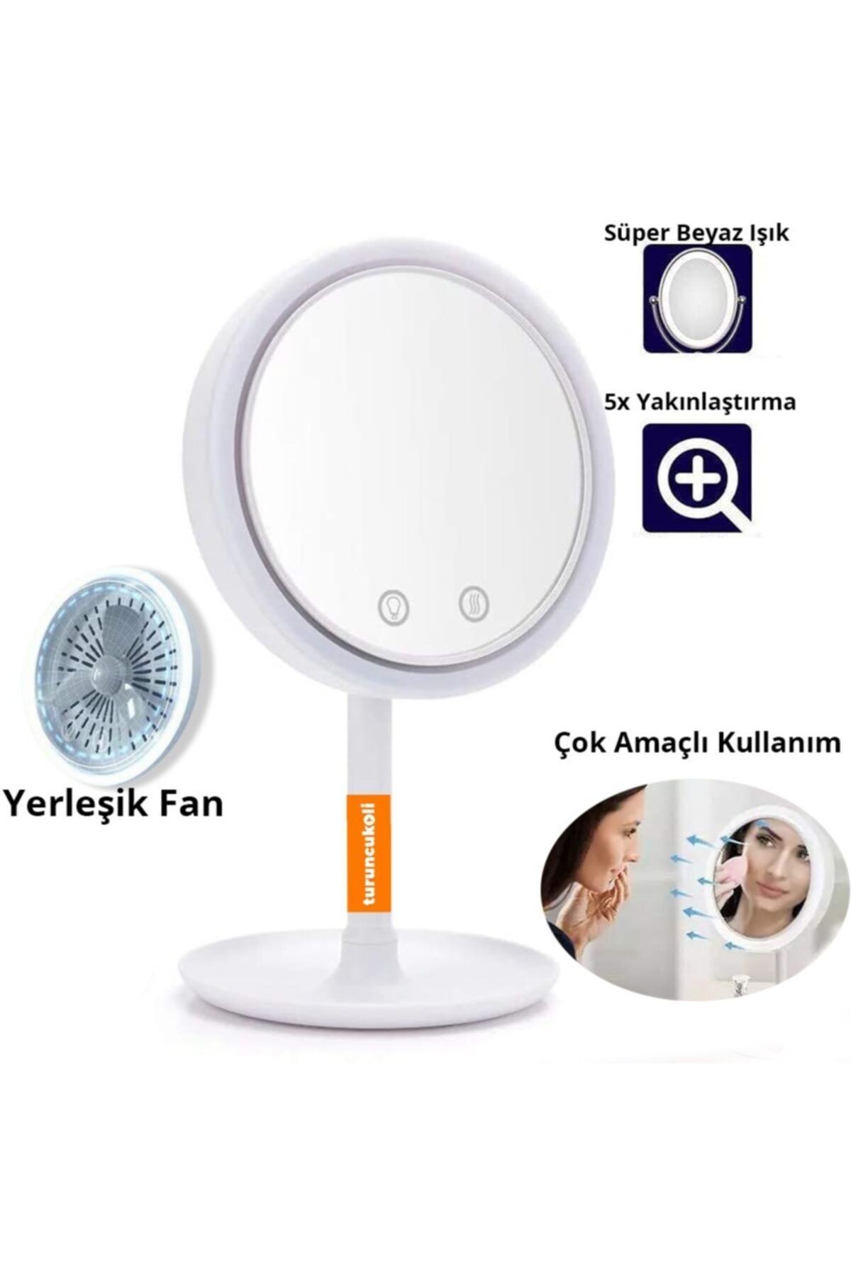 Turuncukoli Işıklı Fanlı Makyaj Banyo Tıraş Aynası+ Fan Kozmetik