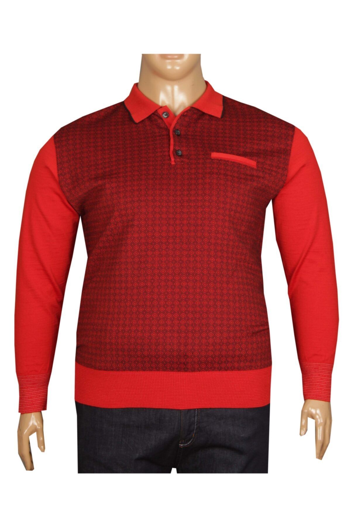 FaLa Jeans Büyük Beden Polo Yaka Cepli Kazak 91038 Oranj