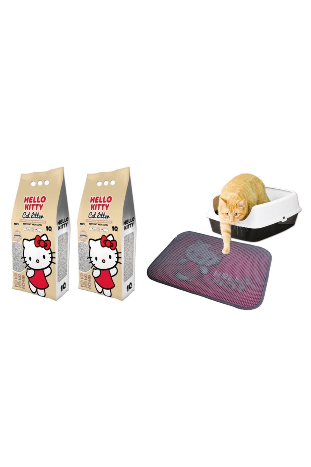 PETFAN Hello Kıtty 10l Naturel Doğal Kokusuz Bentonit Kedi Kumu (2*10l) Ve Paspas
