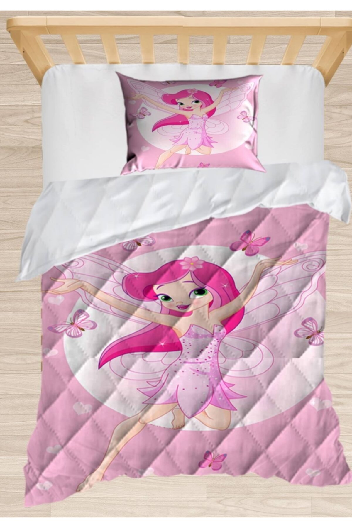 Else Halı Else Pembe Peri Kızlı 3d Desenli Tek Kişilik Çocuk Yorgan Uyku Seti