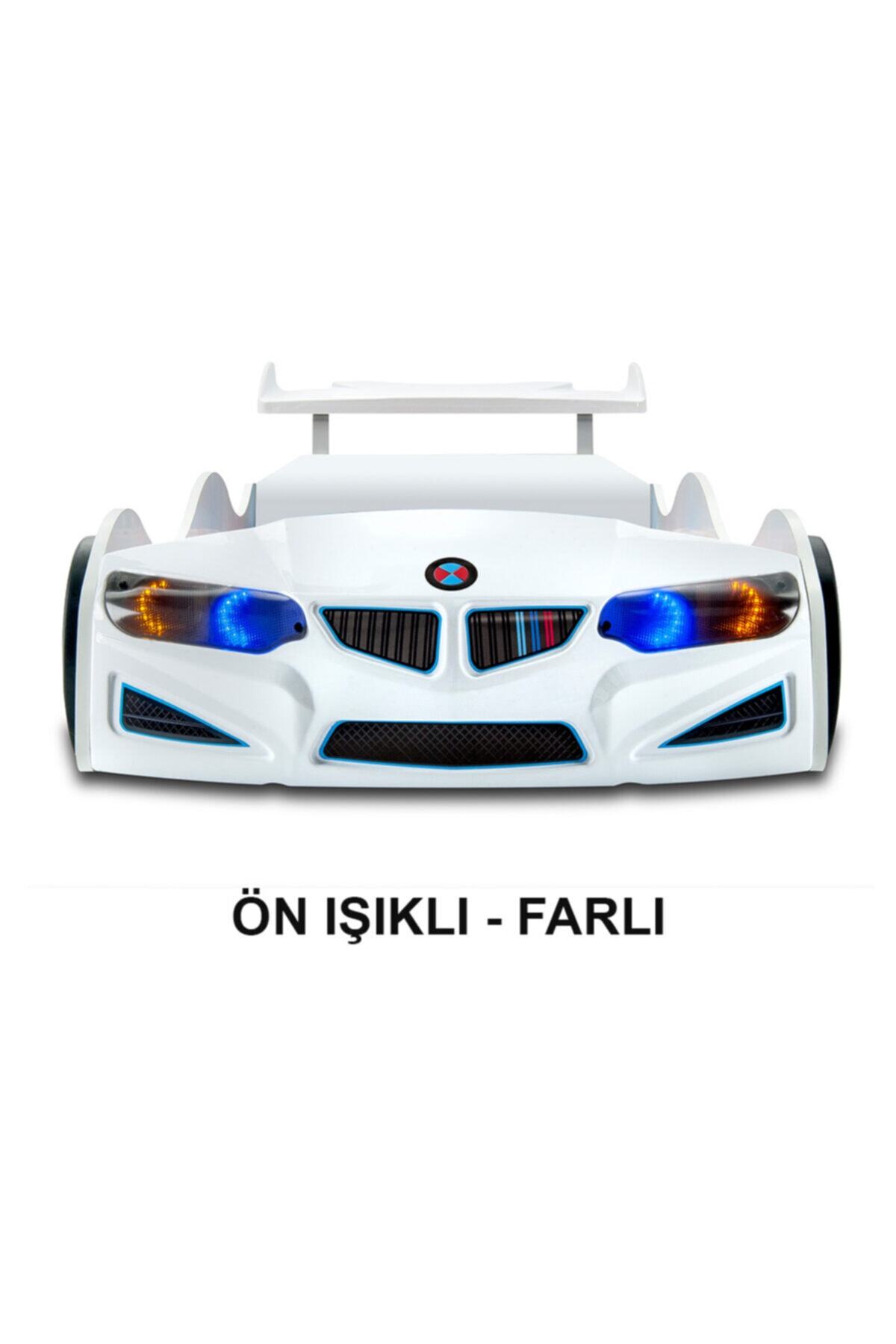 inegoldeneve Bmw - Eko - Arabalı Yatak Araba Karyola - Ön Farlı - Beyaz