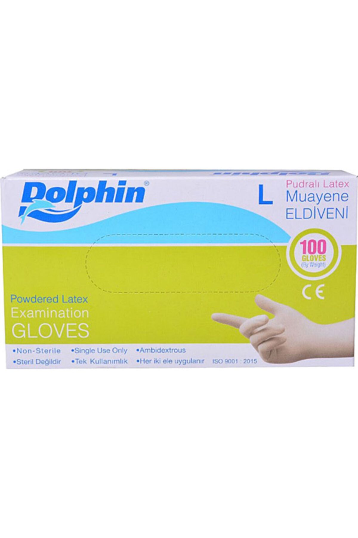 Dolpin Lateks Pudralı Eldiven L 100'lü Paket