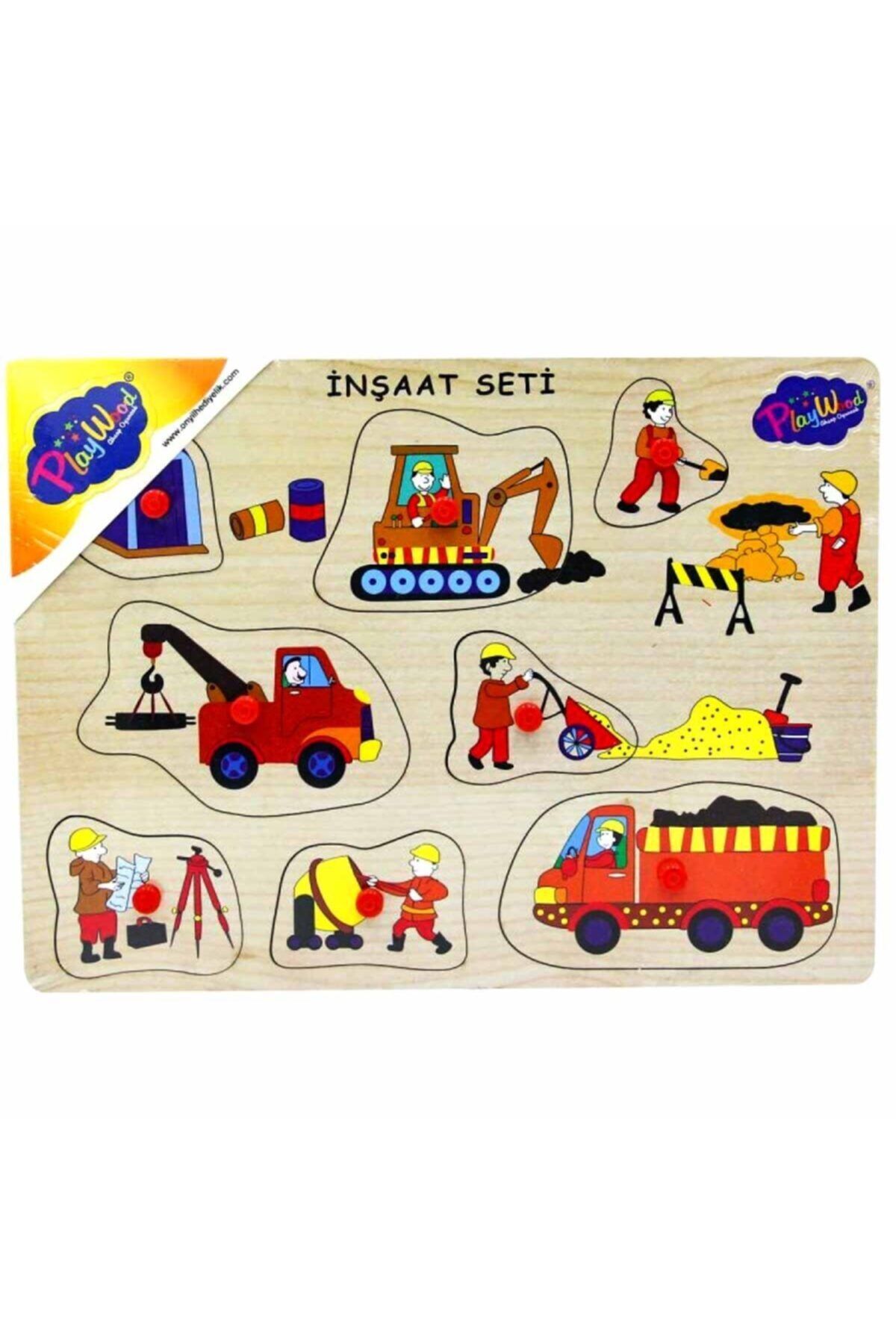 PlayWoods Eğitici Ahşap Tutmalı Inşaat Seti Bebek Çocuk Puzzle Oyun Seti
