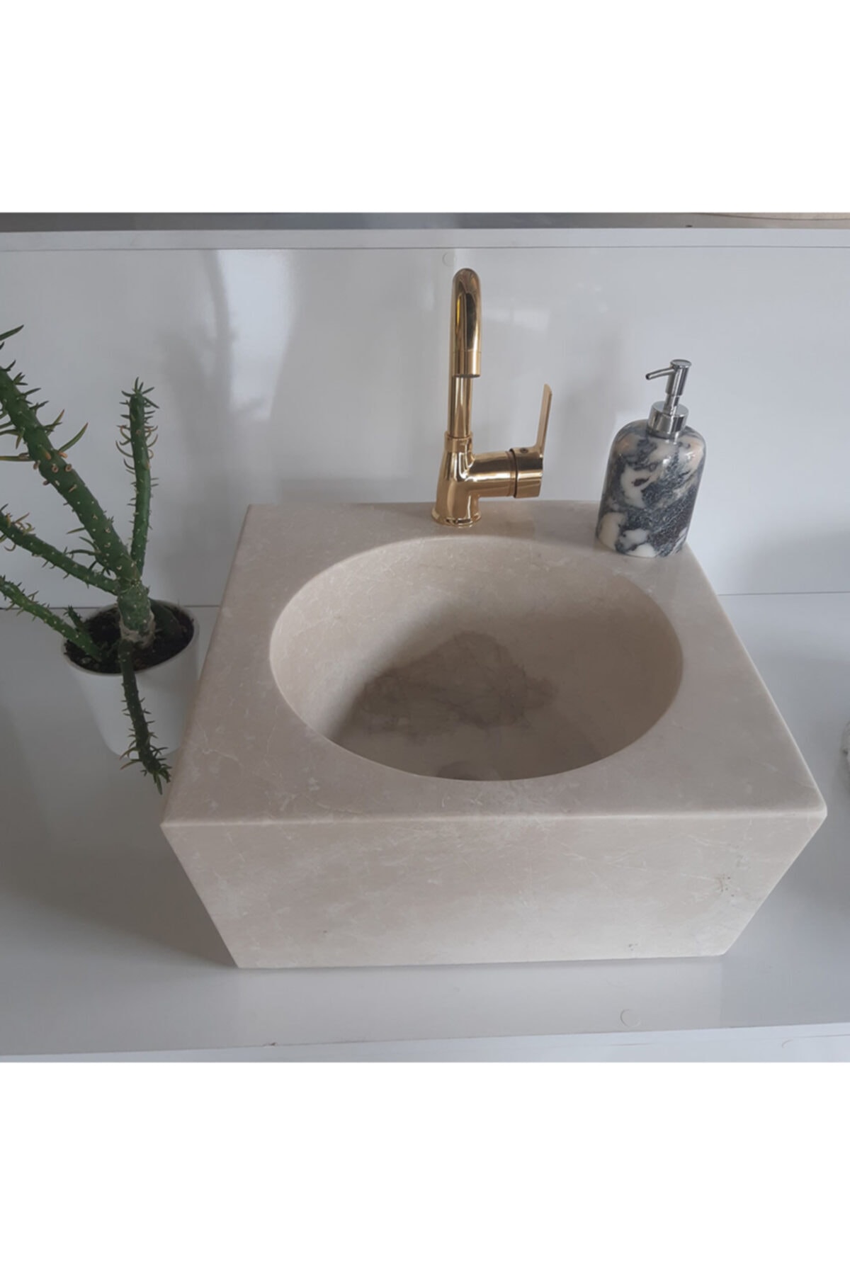 MYM Mermer Yapı Market Tasarım Bej Mermer Lizbon Kare Lavabo