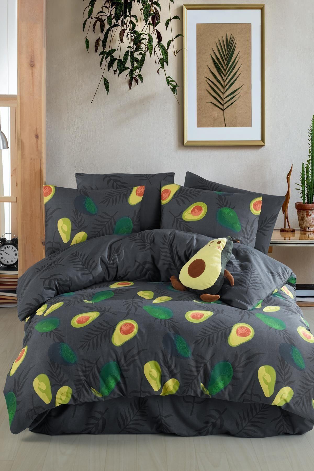 Fushia Avocado Dark %100 Pamuk Tek Kişilik Avakado Nevresim Seti