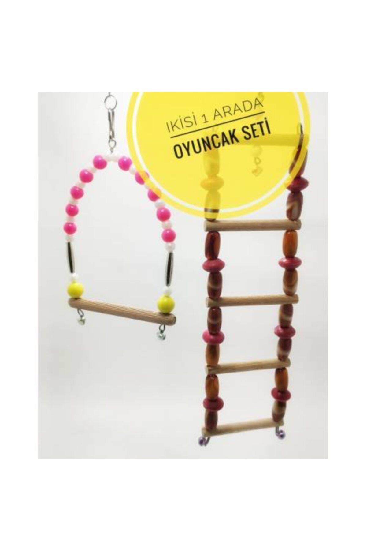 Ozzy Kafes Kuşları Için Ahşap Boncuklu Merdiven Ve Boncuklu Salıncak
