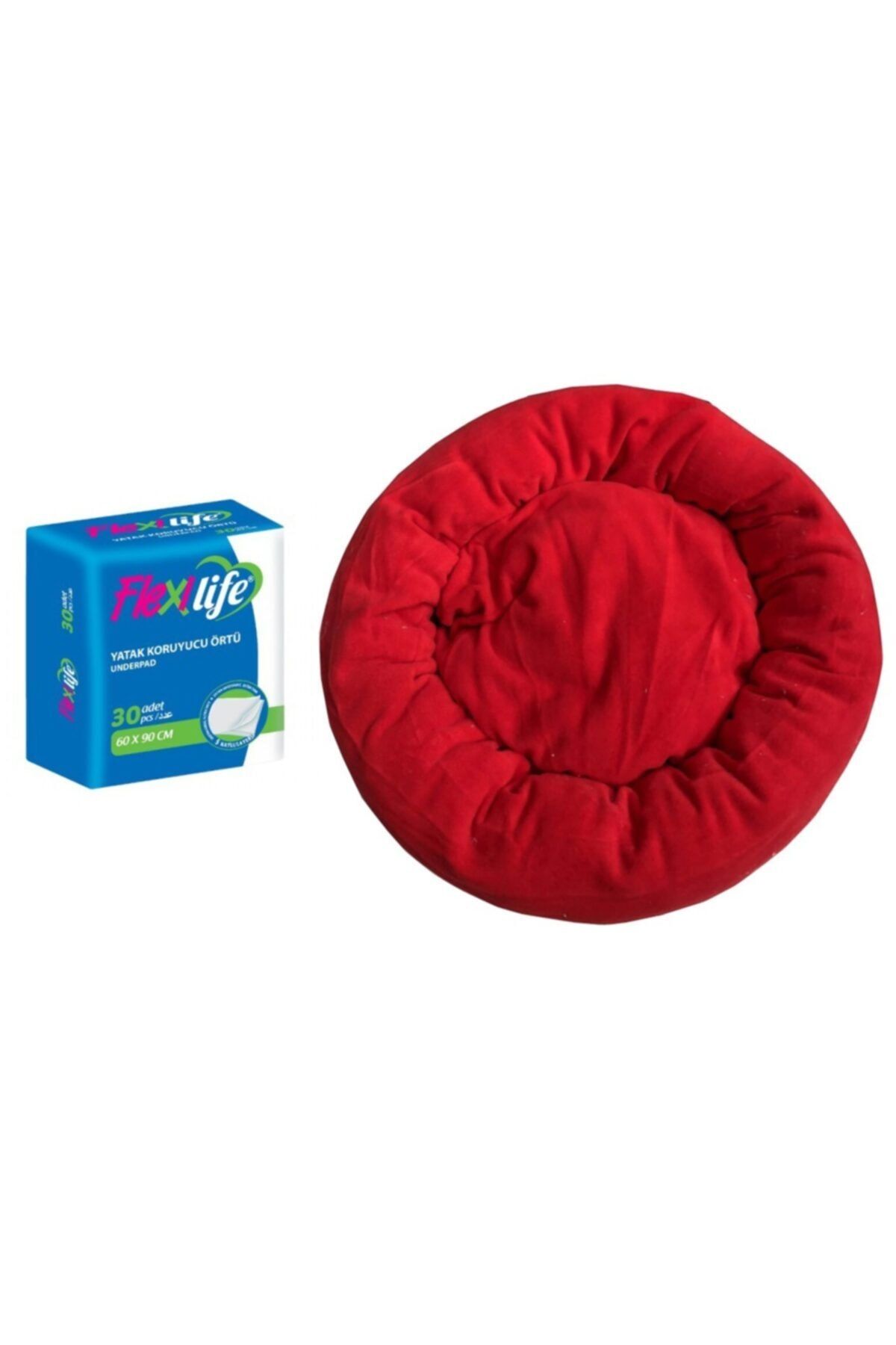 pambukcuk Polar Simit Kedi Yatağı, Küçük Irk Köpek Yatağı, 50 Cm Çap + Flexilife Yatak Koruyucu 60x90 (30 Lu)