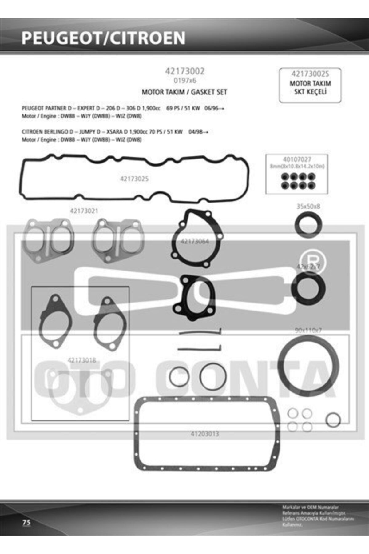 Universal Motor Takım Conta Skc Sız Vıton Kecelı Scudo P206 P306 Partner B