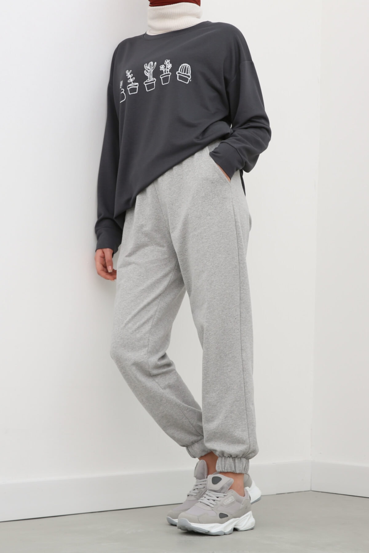 Ekrumoda Gri Melanj Jogger Eşofman Altı