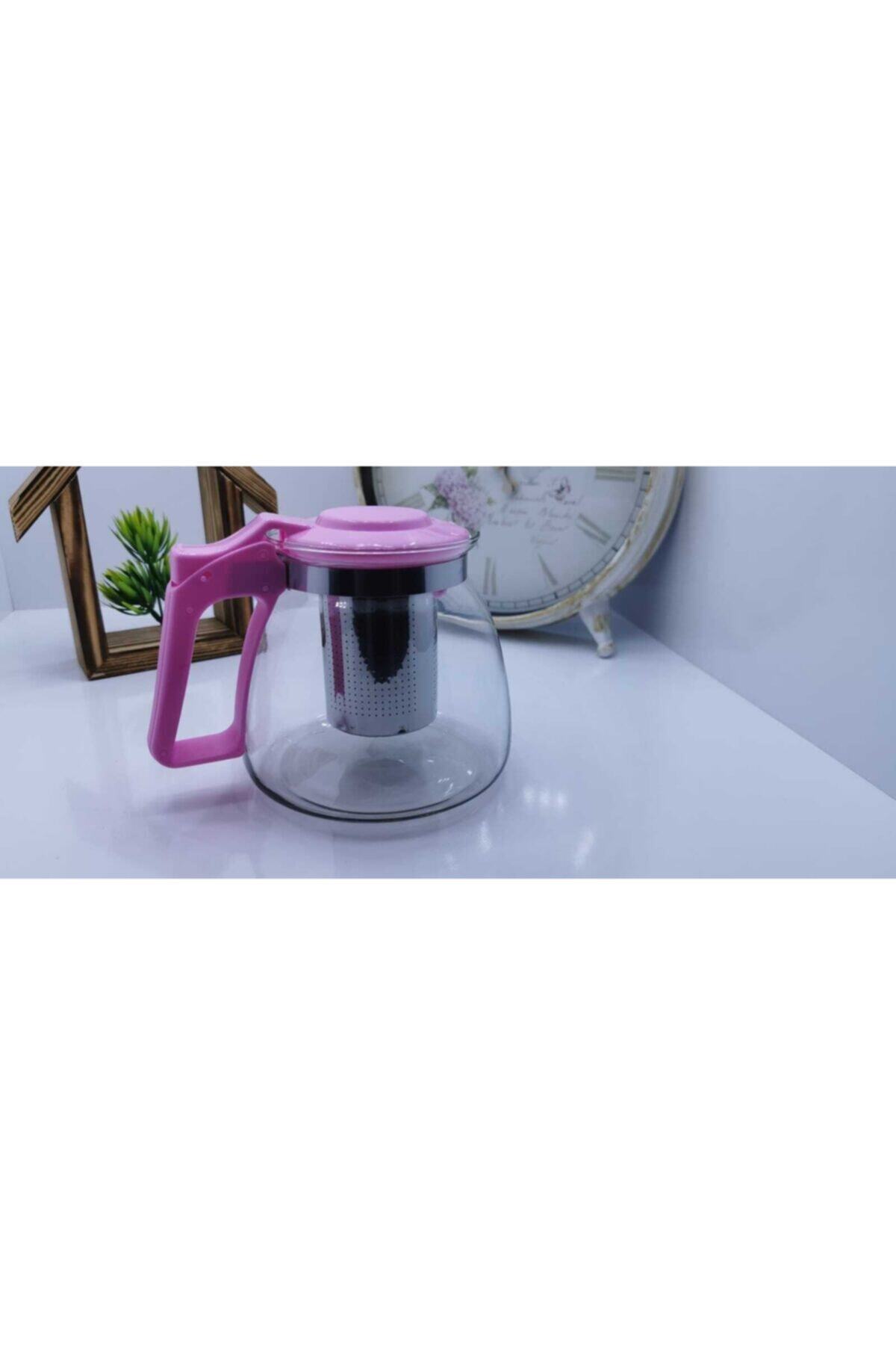 Magic Kitchen Süzgeçli Cam Demlik 900 ml Kahve ve Bitki Çay Tea Pot Çaydanlık Pembe