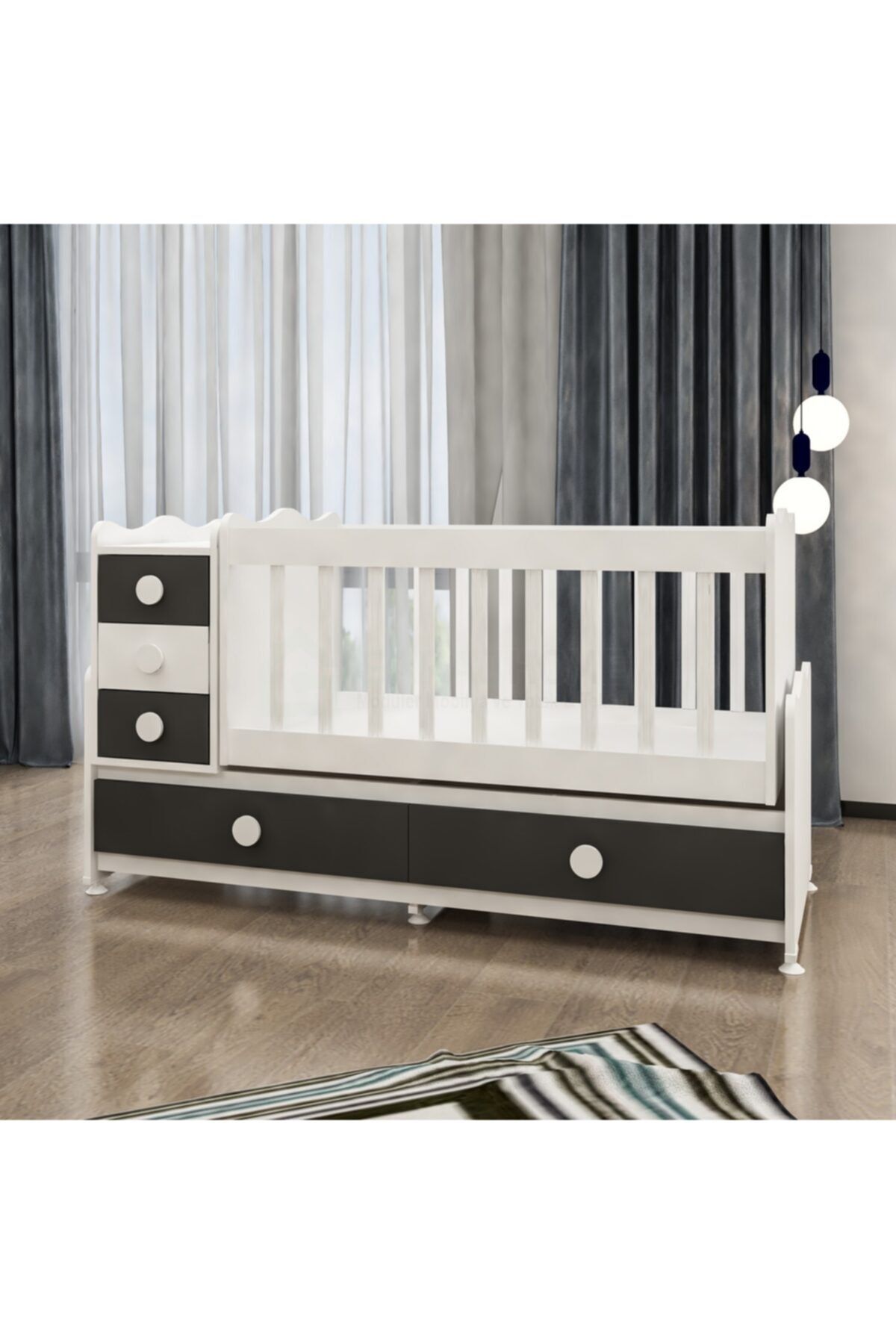 Garaj Home Gri Melina 5 Çekmeceli Mdfli Büyüyen 60x120 Beşik
