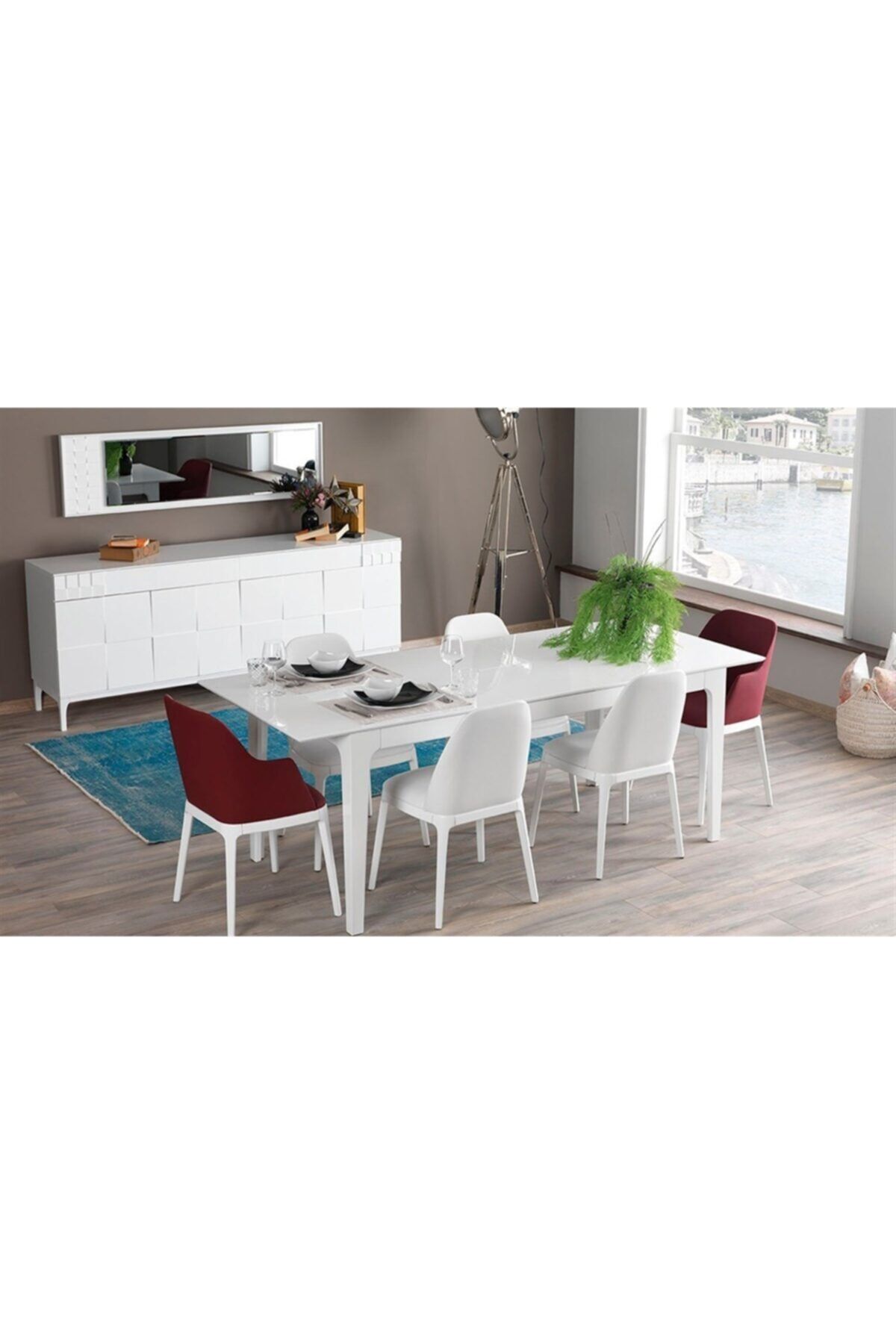 Evimo Beyaz Dolphin Yemek Odası Takımı