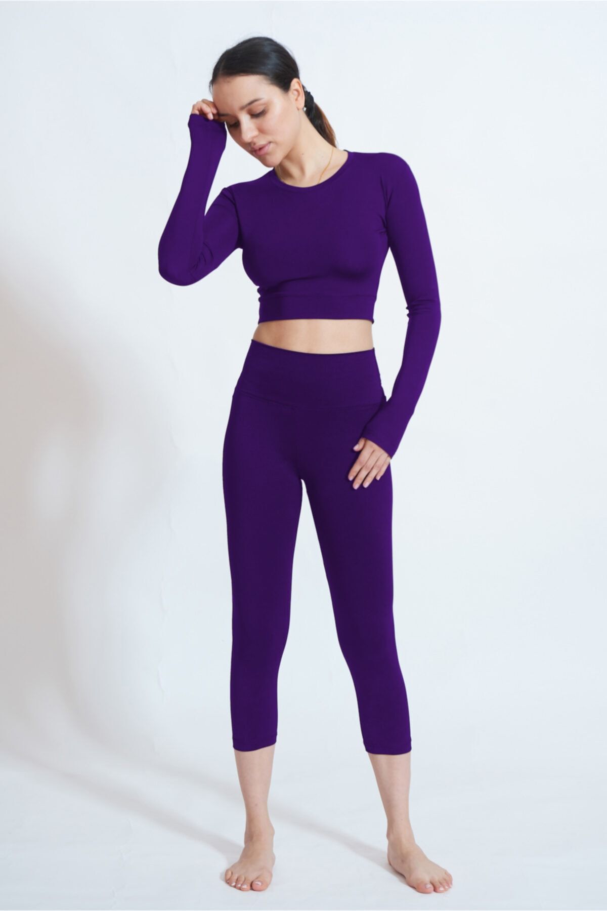 Yoda People Kadın Sporcu Crop Top Üst Sörf Koşu Yoga Spor Uzun Kollu Crop Üst - Vıola