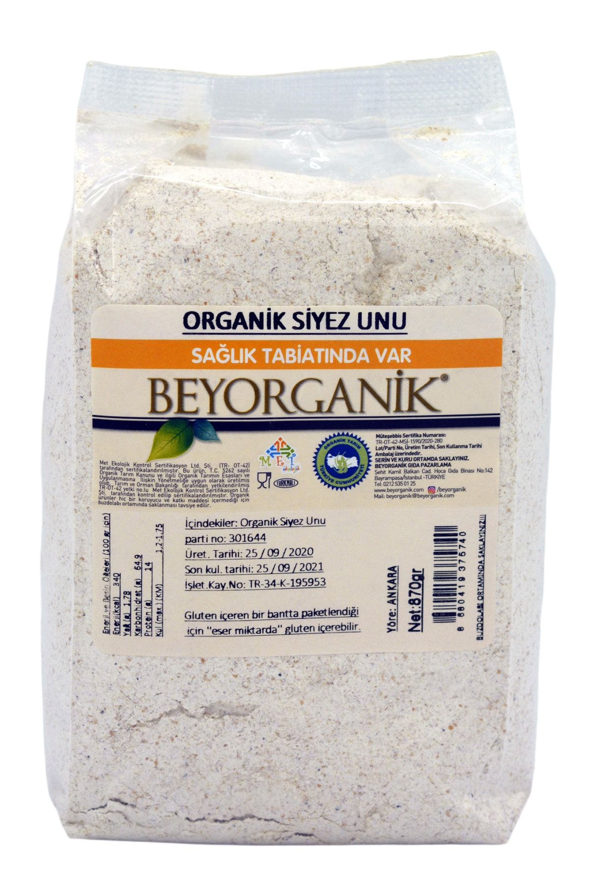 BEYORGANİK Organik Siyez Unu 870 gr
