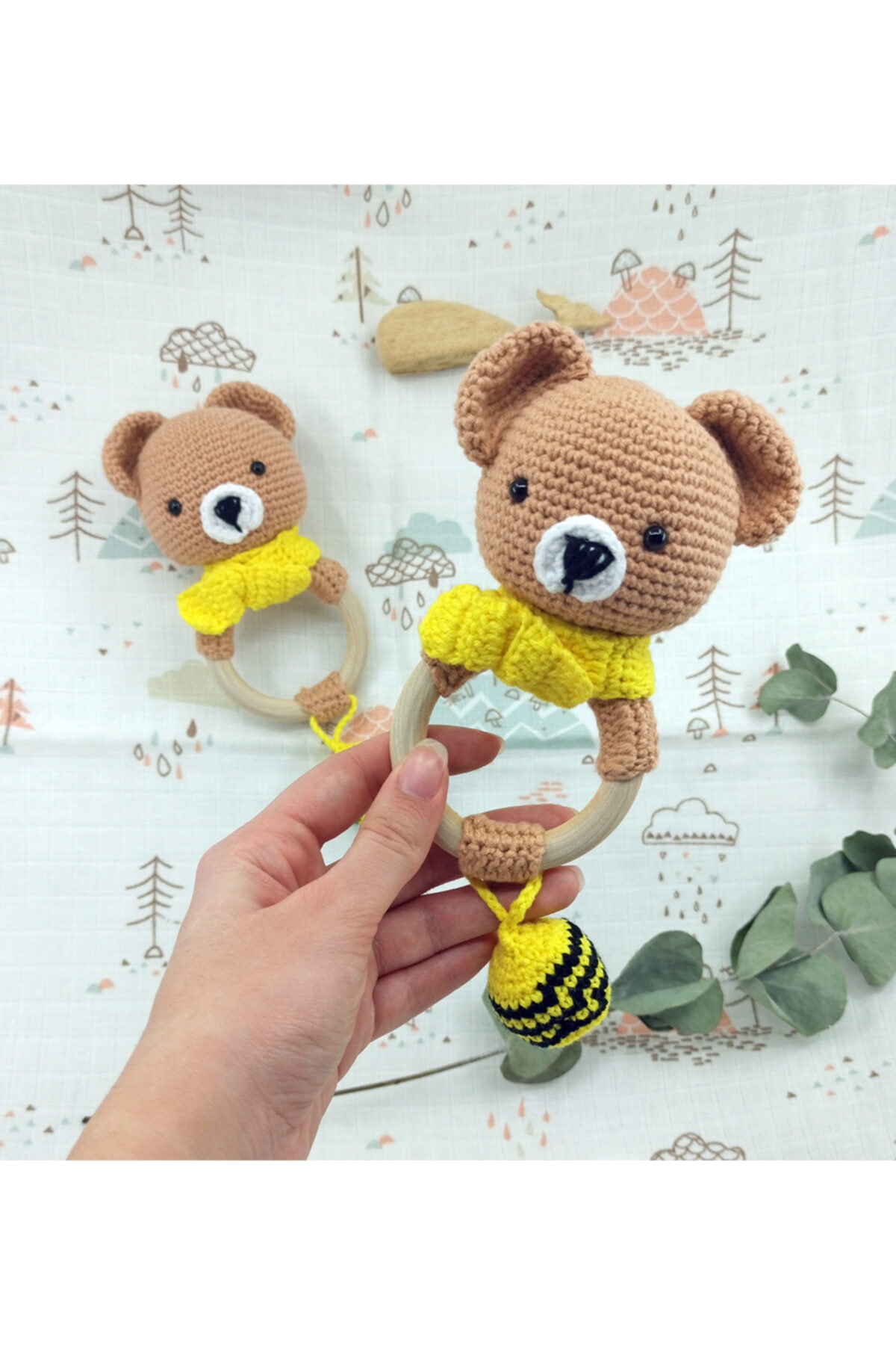 Balina Familya Örme Ayı Amigurumi Diş Kaşıyıcı