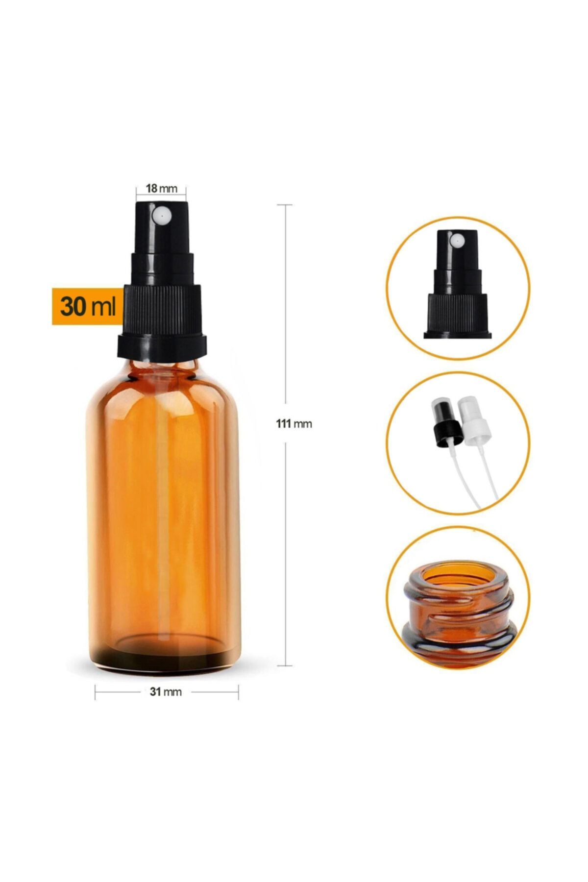 GALENİK Amber Cam Şişe 30ml Siyah Sprey Başlıklı 48 Adet