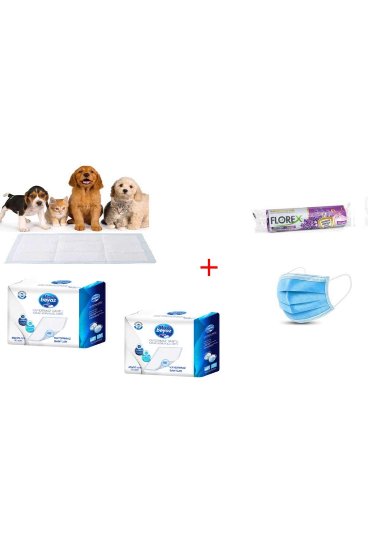 Mavi beyaz Kaydırmaz Bantlı Köpek Çiş Pedi 60x90 2 Paket 60 Adet (hediyeli)