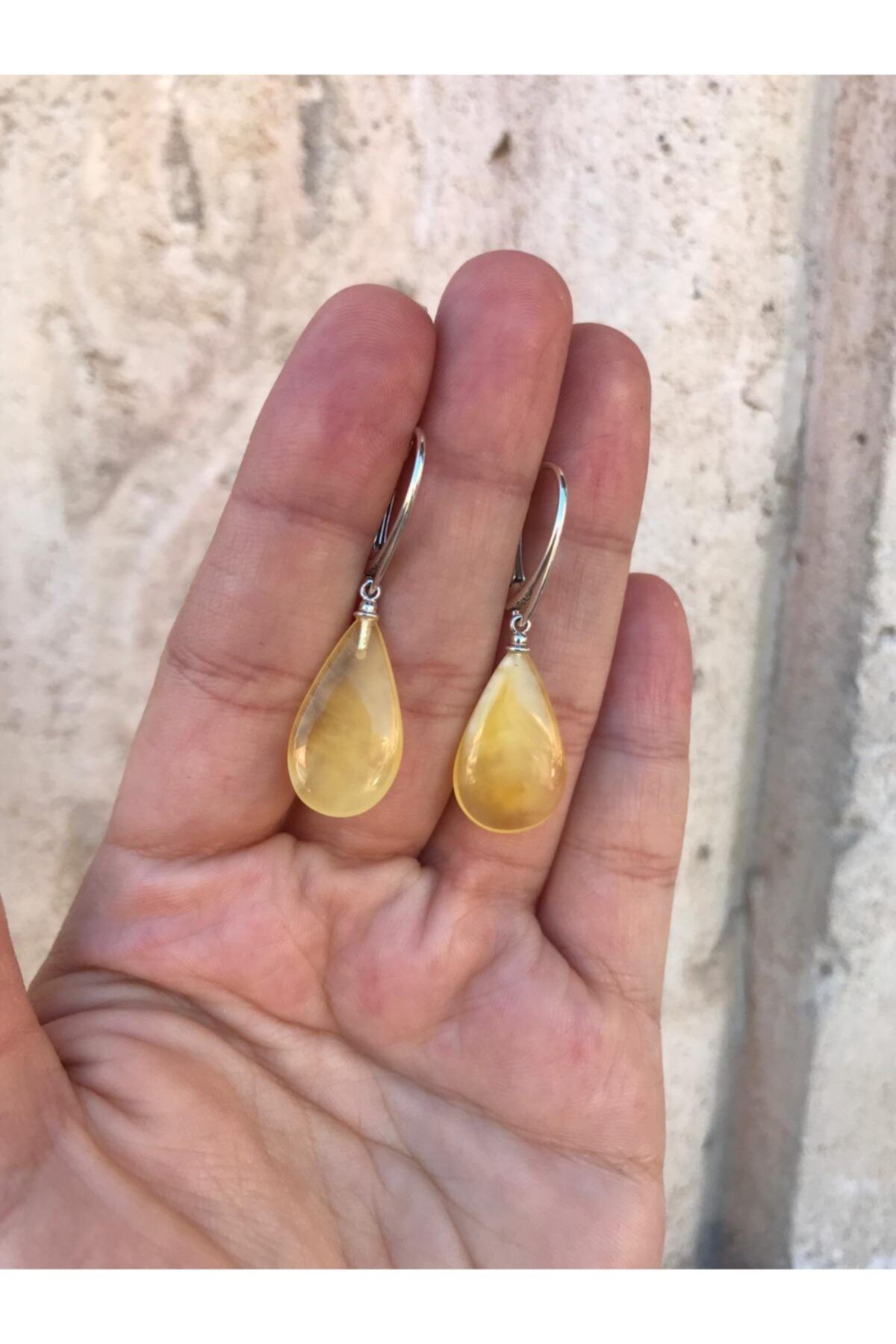 Sultan Telkari Kadın Sarı Kehribar Taşlı Gümüş Küpe 925 Ayar