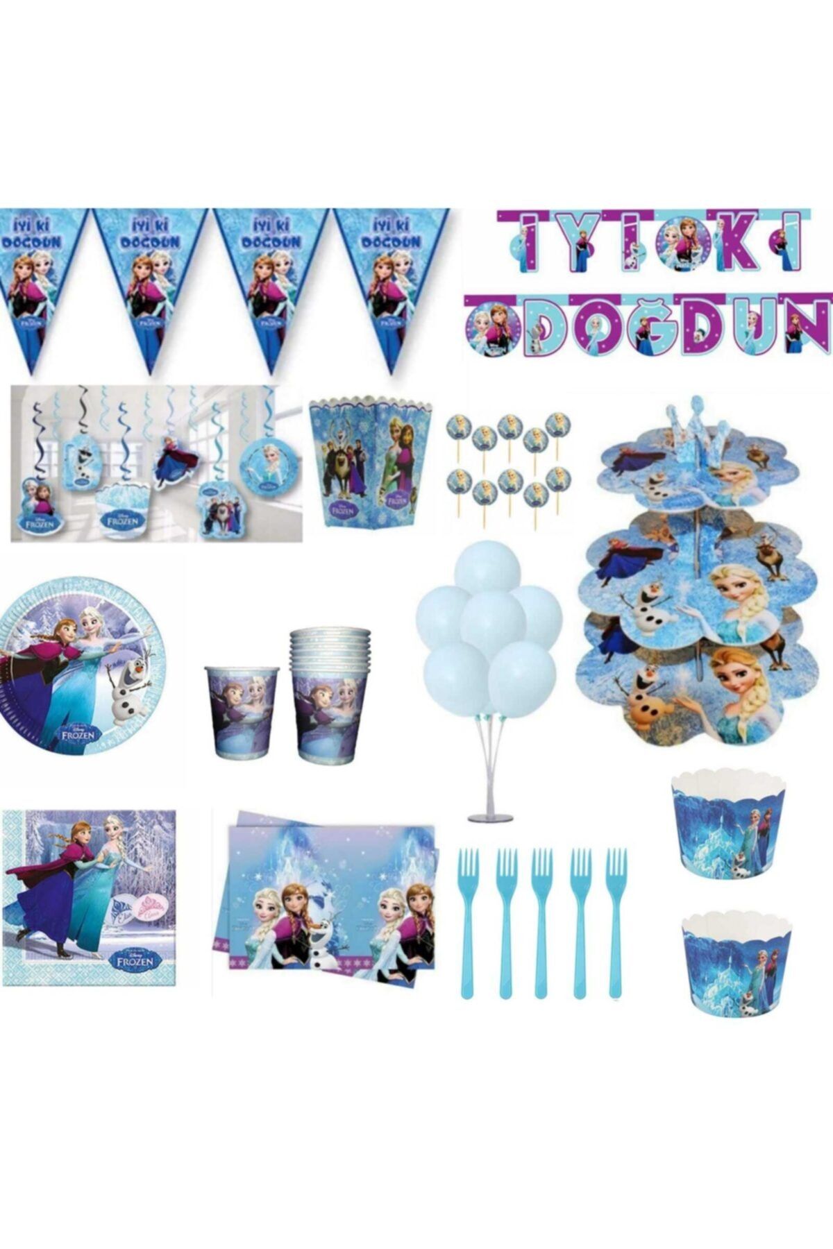 İzmir Partystore Frozen Ve Elsa 8 Kişilik Lüks Doğum Günü Seti