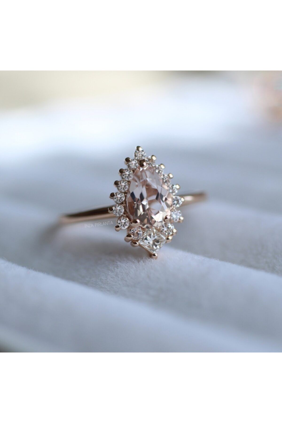 INZA mücevherat Kadın Pembe Prenses Damla Morganite Yüzük