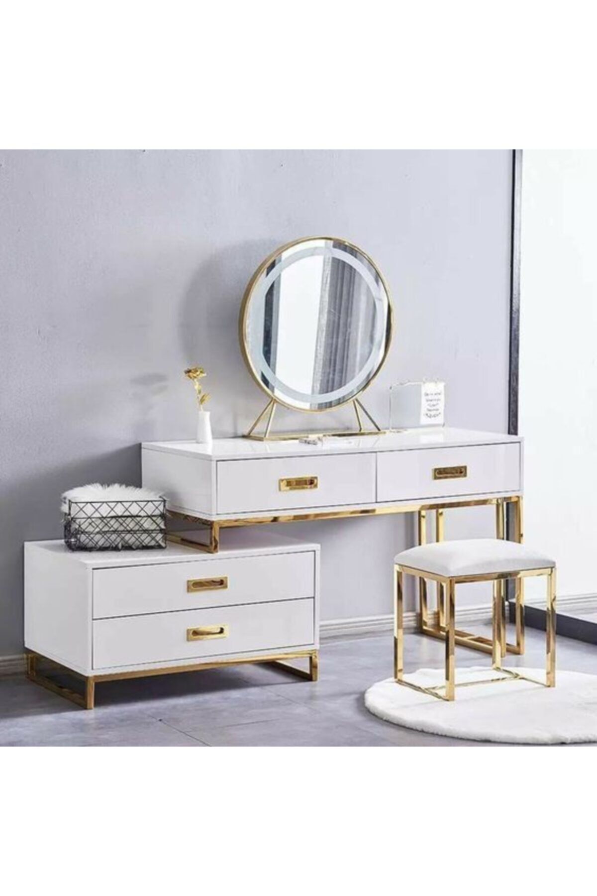 Arwell Gold Parlak 90 Cm Lık Makyaj Masası