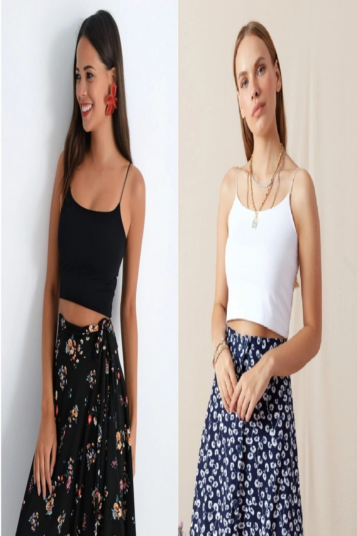 MellowButik Siyah Ve Beyaz Ip Askılı Crop Top Basic 2'li