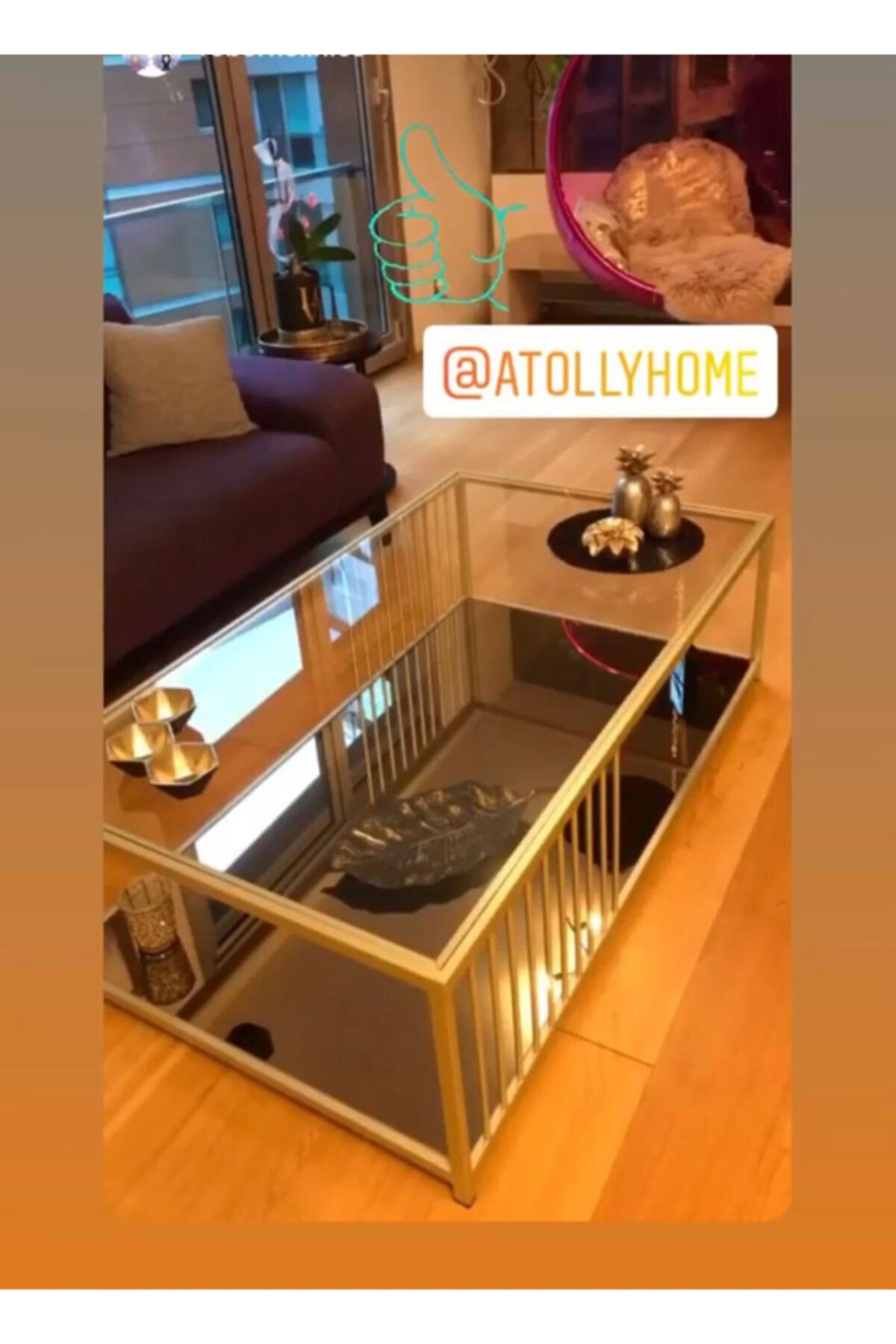 Atolly Home Metal Gold Büyük Ölçü Orta Sehpa