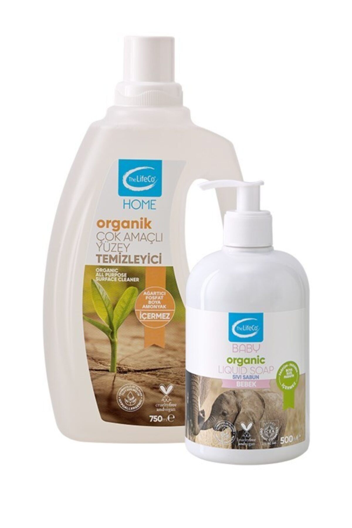 TheLifeCo Home Organik Yüzey Temizleyici 750 Ml + Baby Organik Sıvı Sabun Parfümsüz 500 Ml