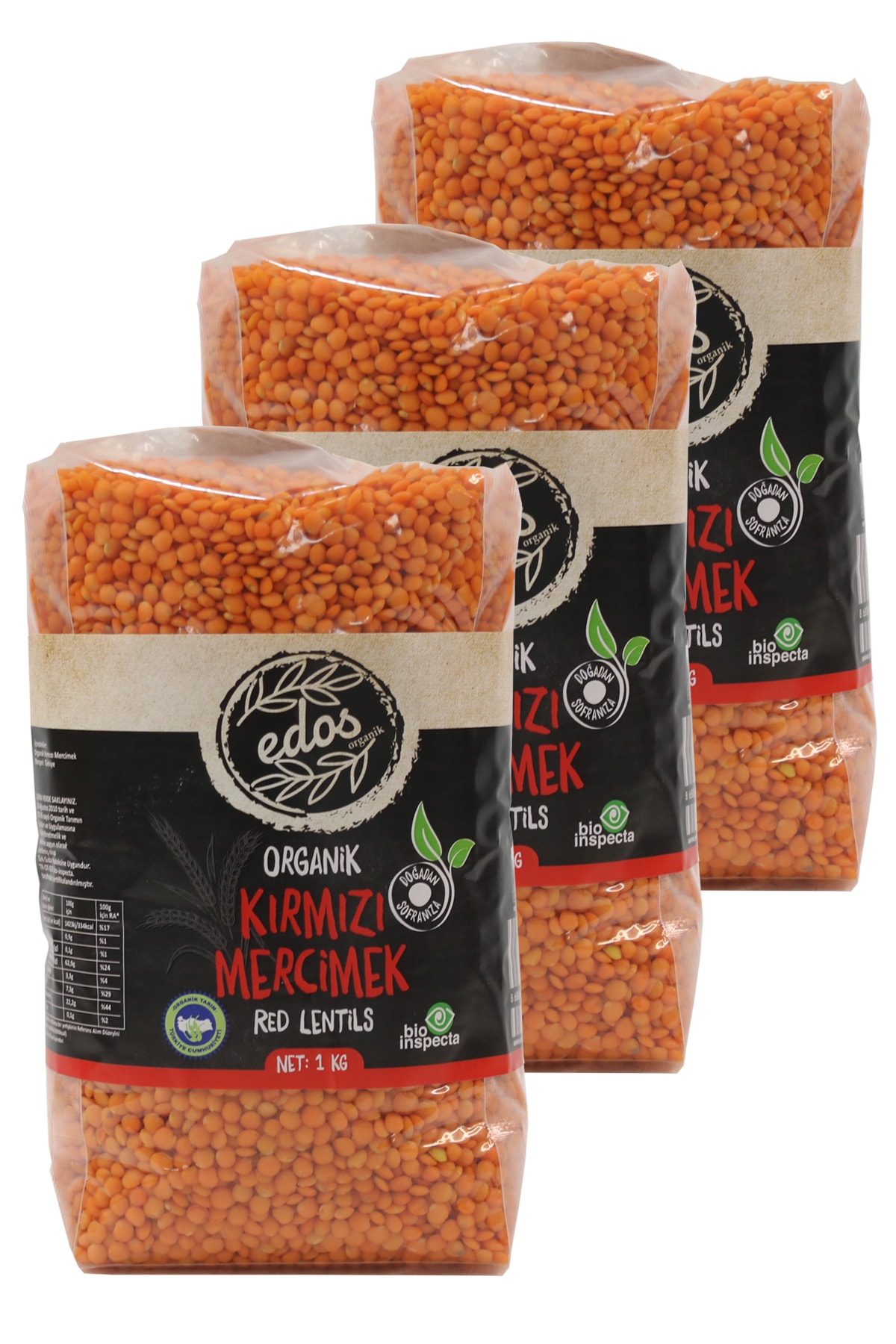 EDOS Organik Kırmızı Mercimek 1 Kg X 3 Adet