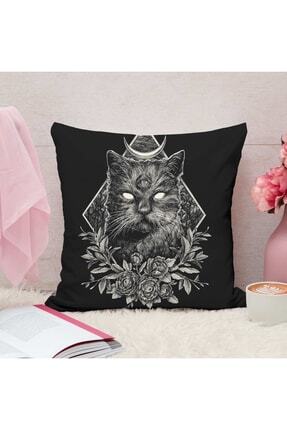 Kara Kedi Tasarımlı Baskılı Dekoratif Yastık Hediye Image 0