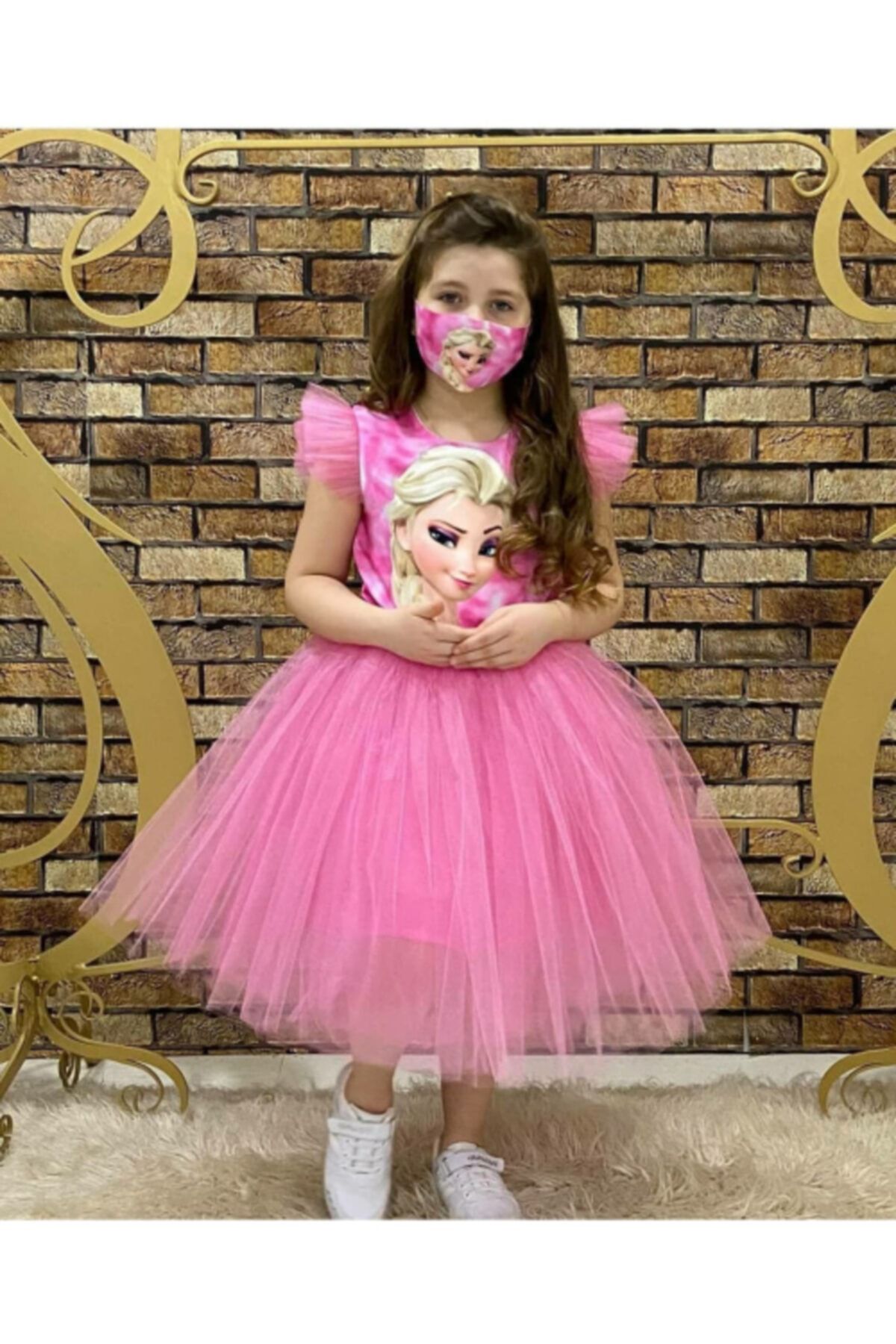 pamukşeker Kız Çocuk Pembe Elsa Kostüm