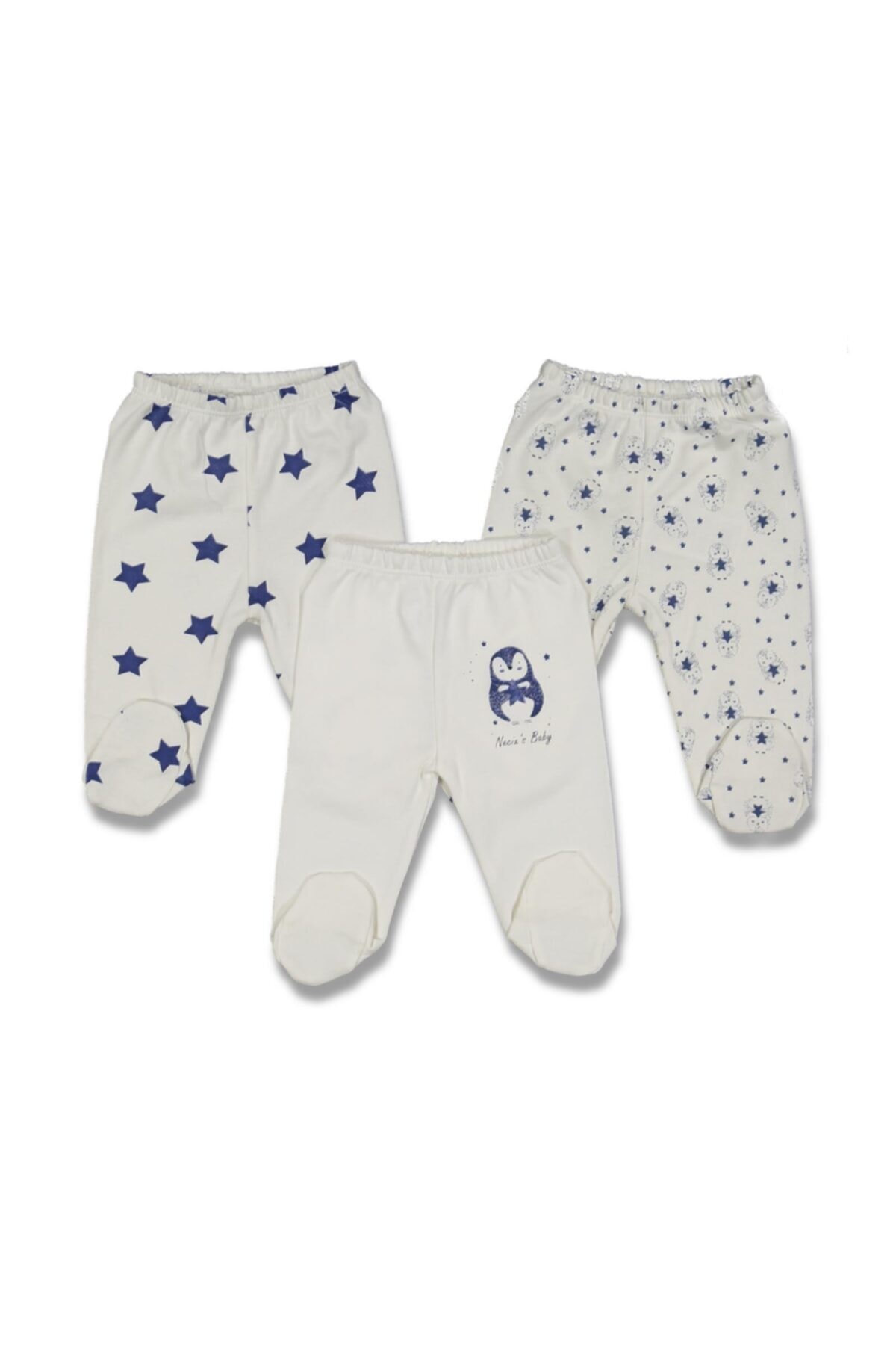 Necix's Erkek Bebek Beyaz Penguen Desenli 3'lü Tek Alt