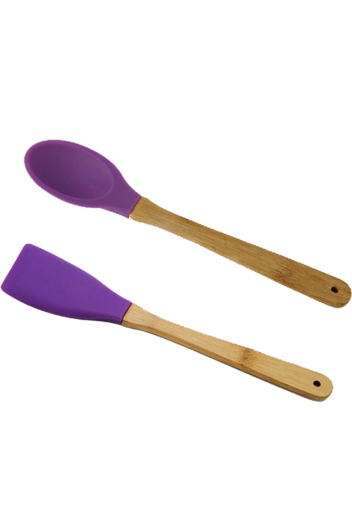 Kelebekev Silikon 2 Parça Kaşık Spatula Set Büyük Boy 28cm Mor