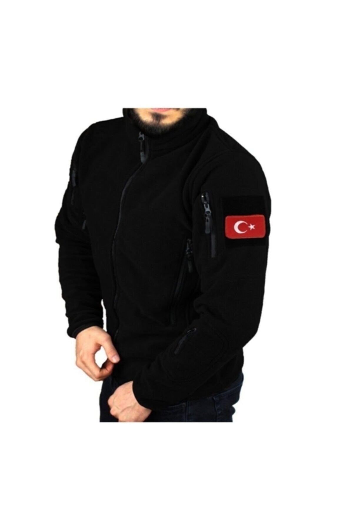 Gazi Ticaret Siyah Taktik Polar Mont 5 Cepli + Türk Bayrağı Peç
