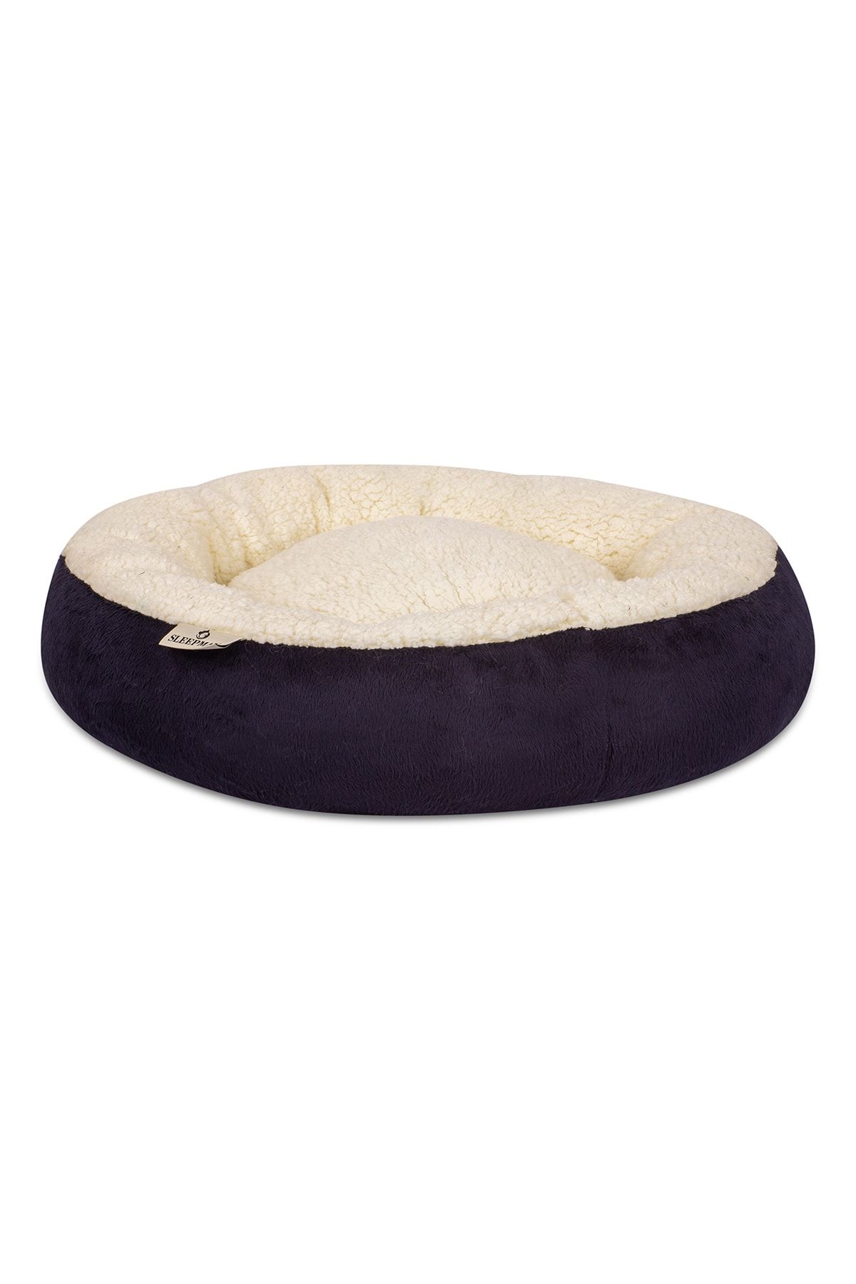 SLEEPMAX Lux Yuvarlak Dekoratif Yıkanabilir Kaymaz Tabanlı Çift Renk Lacivert Kuzu Peluş Kedi Yatağı