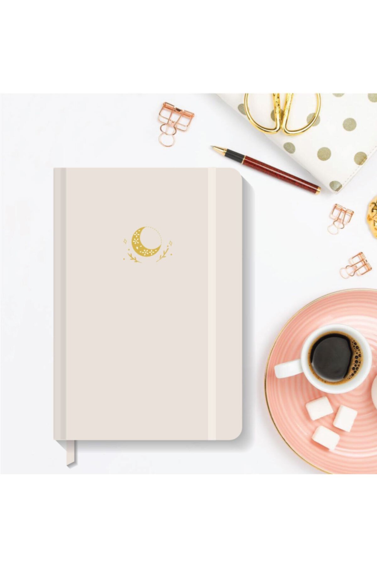AKILLICA Notebook Lastikli Sert Kapak Noktalı Defter 13x21 Cm Hardcover Notebook Beige
