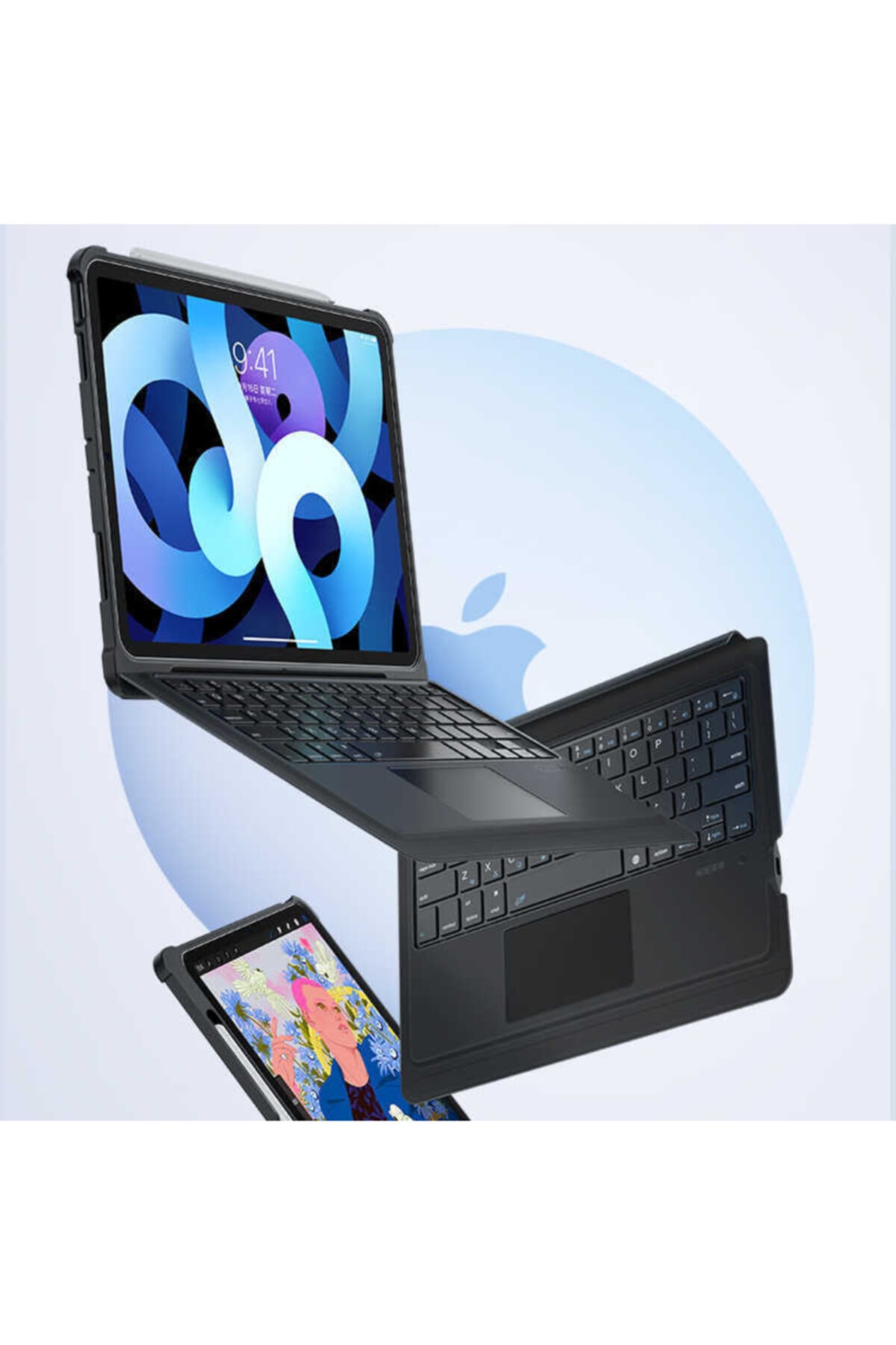 TECHSUN Ipad Air 10.9 2020 Uyumlu  Klavyeli Kılıf Kalem Koyma Bölmeli Blutooth Bağlantılı Benks