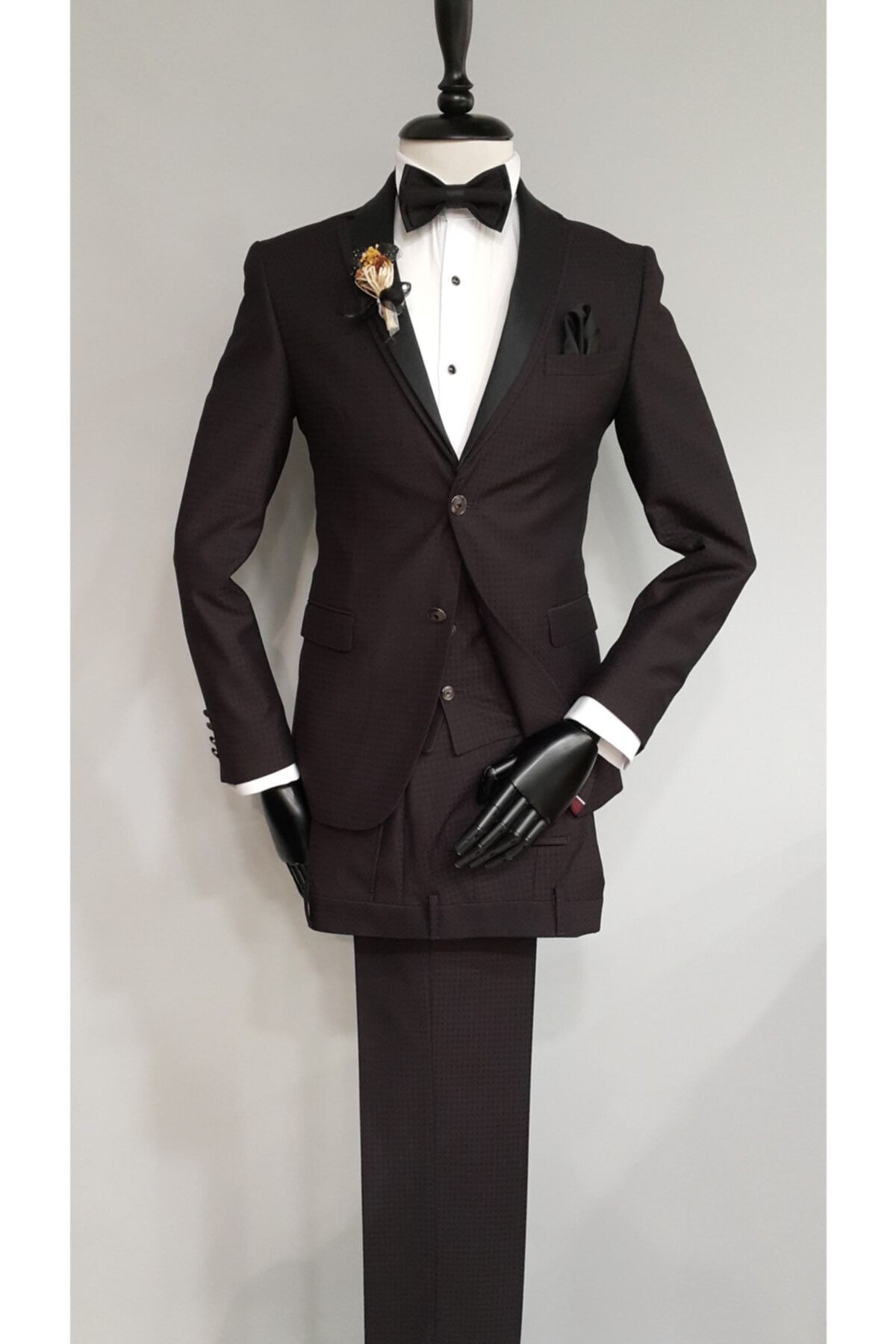 COMİENZO Erkek Bordo Slim Fit Şal Yaka Damatlık Takım Elbise