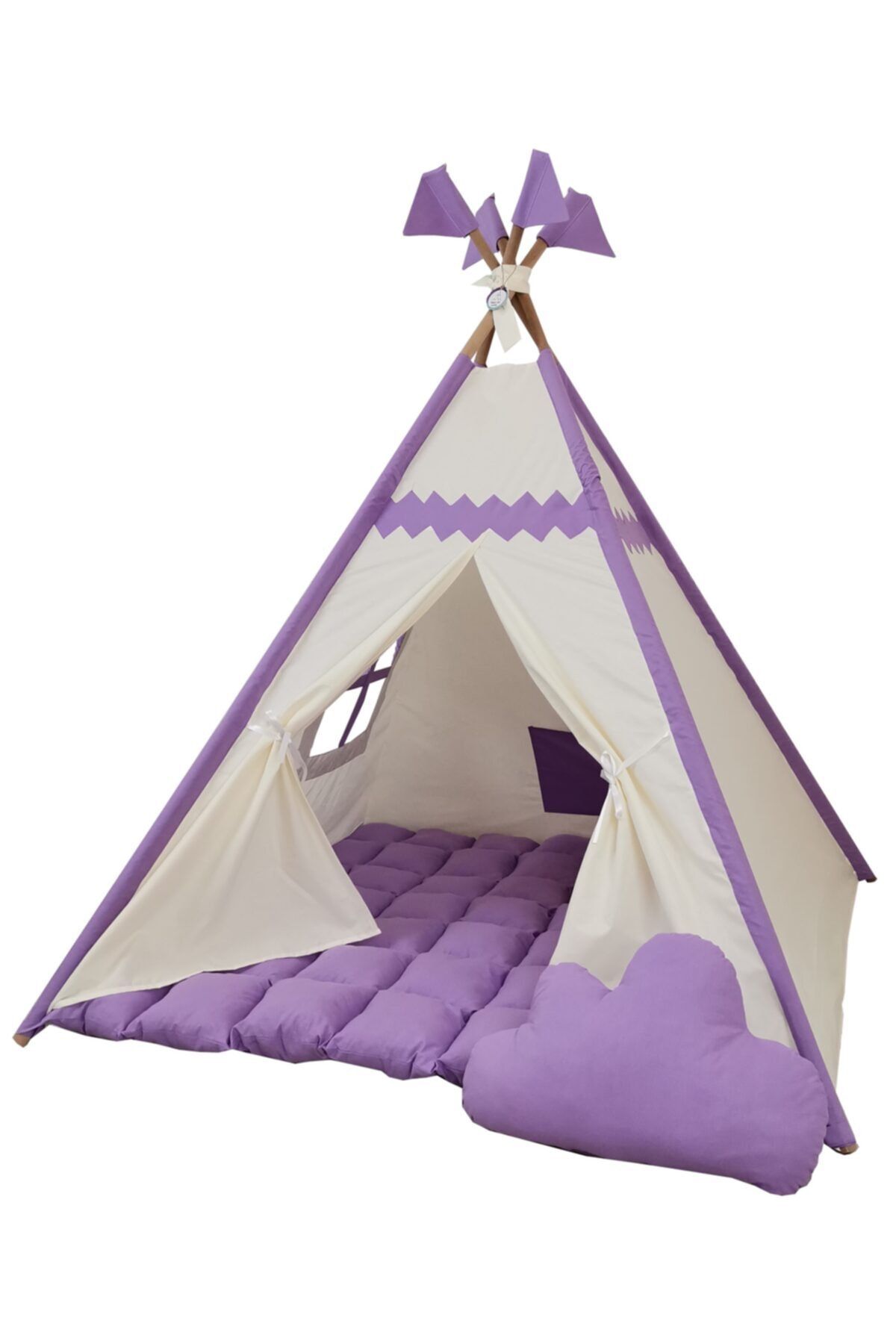 Happy Kid Textile Premium Çocuk Oyun Çadırı Lila/kırık Beyaz Oyun Evi Yastık Hediyeli