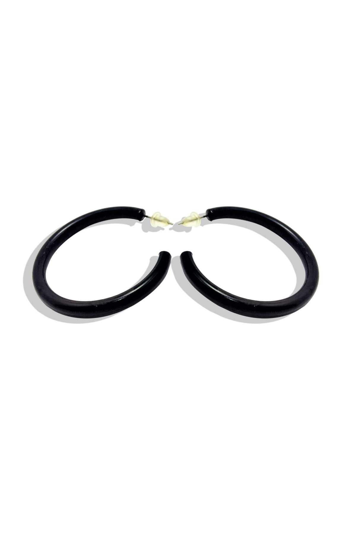 TÜKKAN ACCESSORİES Siyah Kaplama 40 Mm Halka Küpe